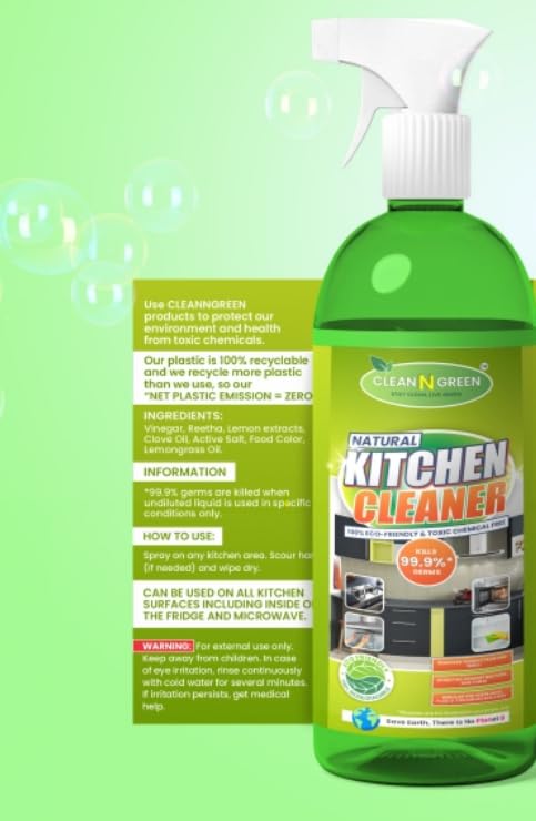 CLEANNGREEN All-Natural Kitchen Cleaner Spray - Eco-Friendly, Non-Toxic Degreaser for Stovetops, Countertops & Appliances | Perfect for Daily Cleaning, Tough Grease Removal & Food Prep Areas