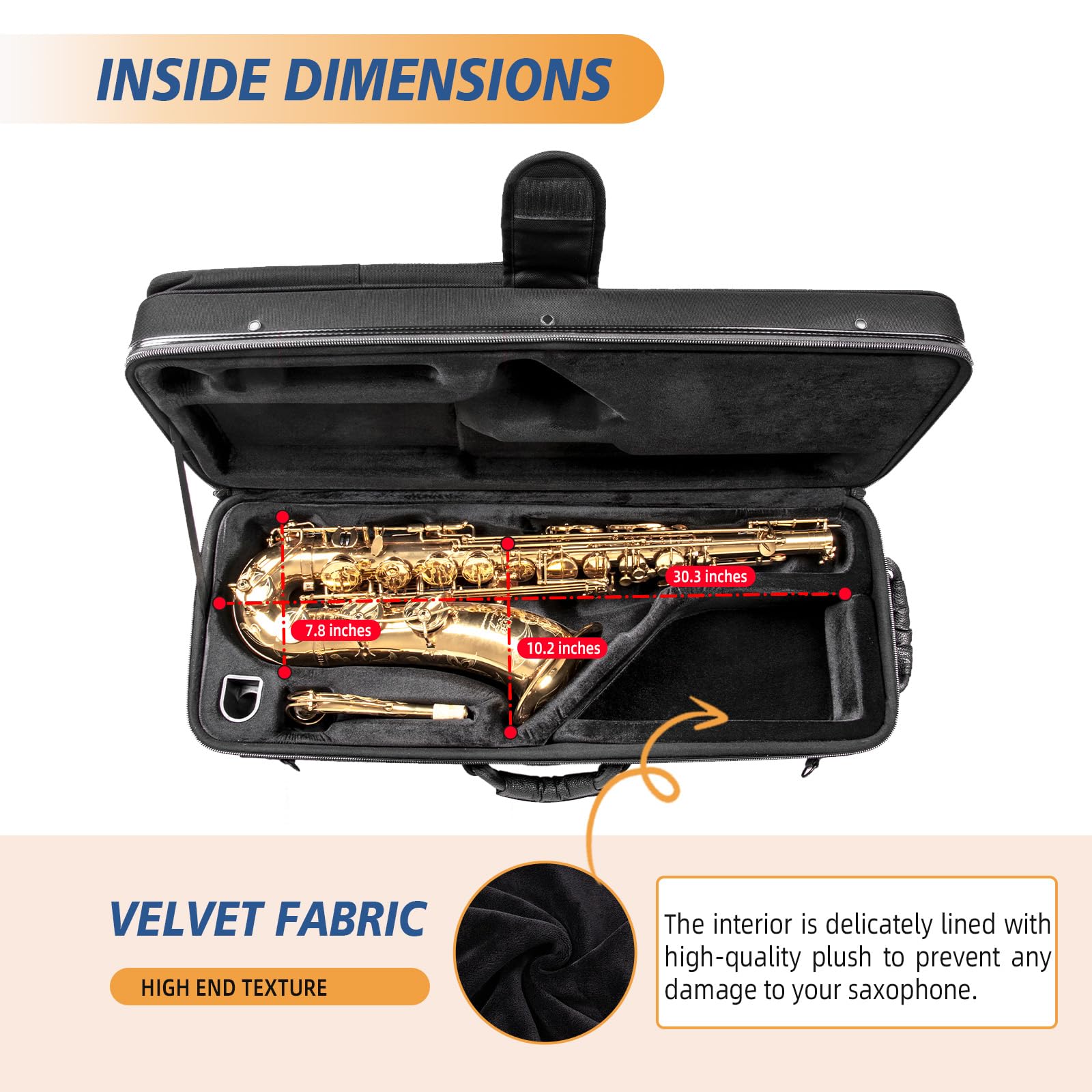 Tenor Saxophone Case with Wheels - Durable Roller Bag & Backpack for Tenor Sax, Thick Padded Shoulder Strap & Handle Strap - Perfect for School Bands, Jazz Performances & Travel