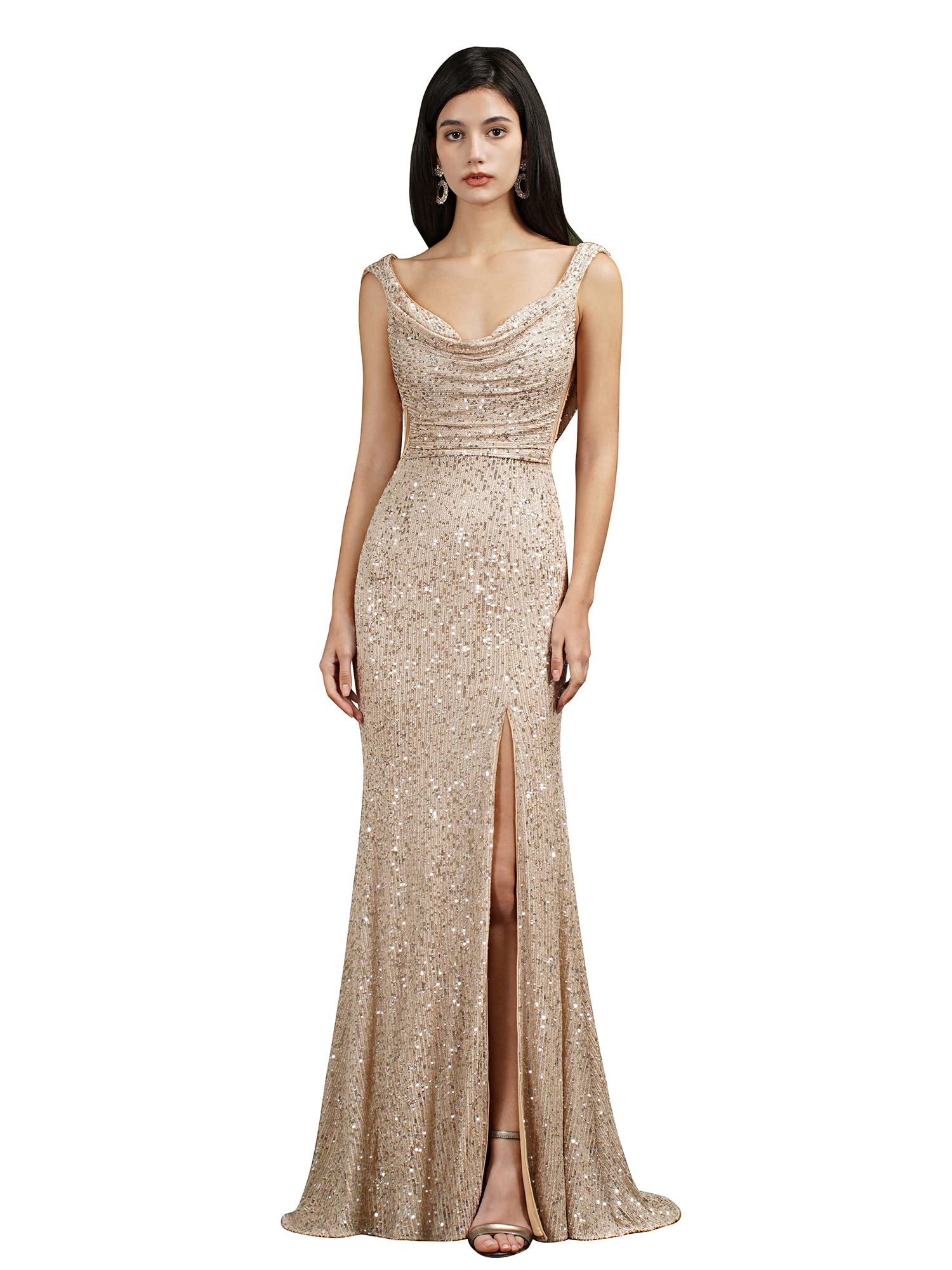 Elegant Sequin Prom Dress for Women - Long Mermaid Bridesmaid Gown, Bodycon Formal Evening Party Dress for Homecoming, Wedding, and Special Occasions