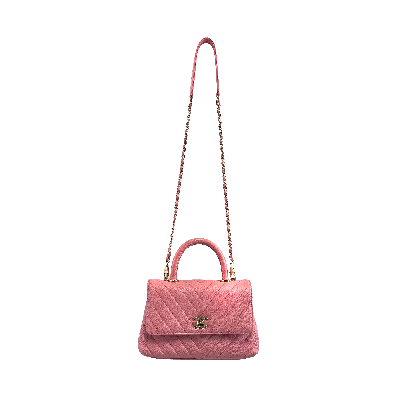 Chanel Mini Coco Top Handle Flap Bag Chevron Caviar Leather Crossbody Purse for Women - Perfect for Evening Parties, Date Nights & Luxury Fashion Accessories