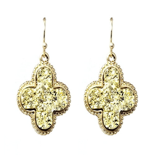 Clover Druzy Earrings in Gold - Elegant Dangle Earrings for Women, Perfect for Parties, Weddings & Everyday Wear