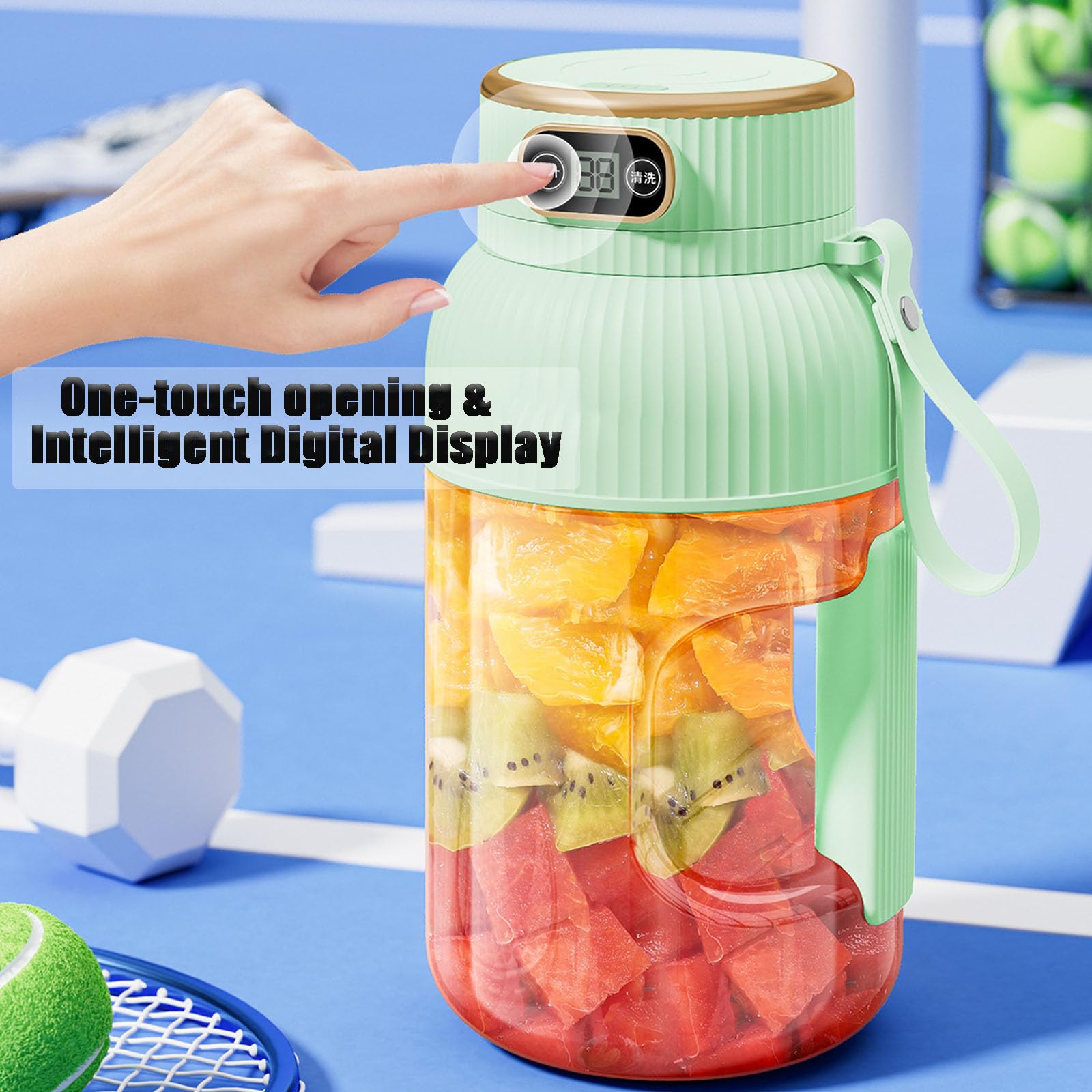 Portable Juicer Cup Blender with Digital Display - Multifunctional Travel Blender for Smoothies, Shakes & Juices - Perfect for Gym, Office & Outdoor (Green)