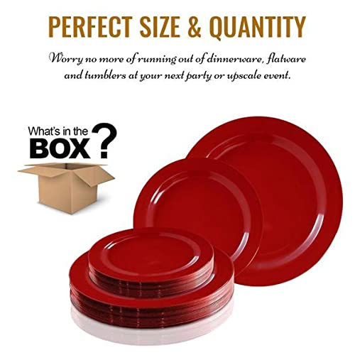 Red Combo Plate Set for 120 Guests - Elegant Dinnerware for Weddings, Parties & Catering Events