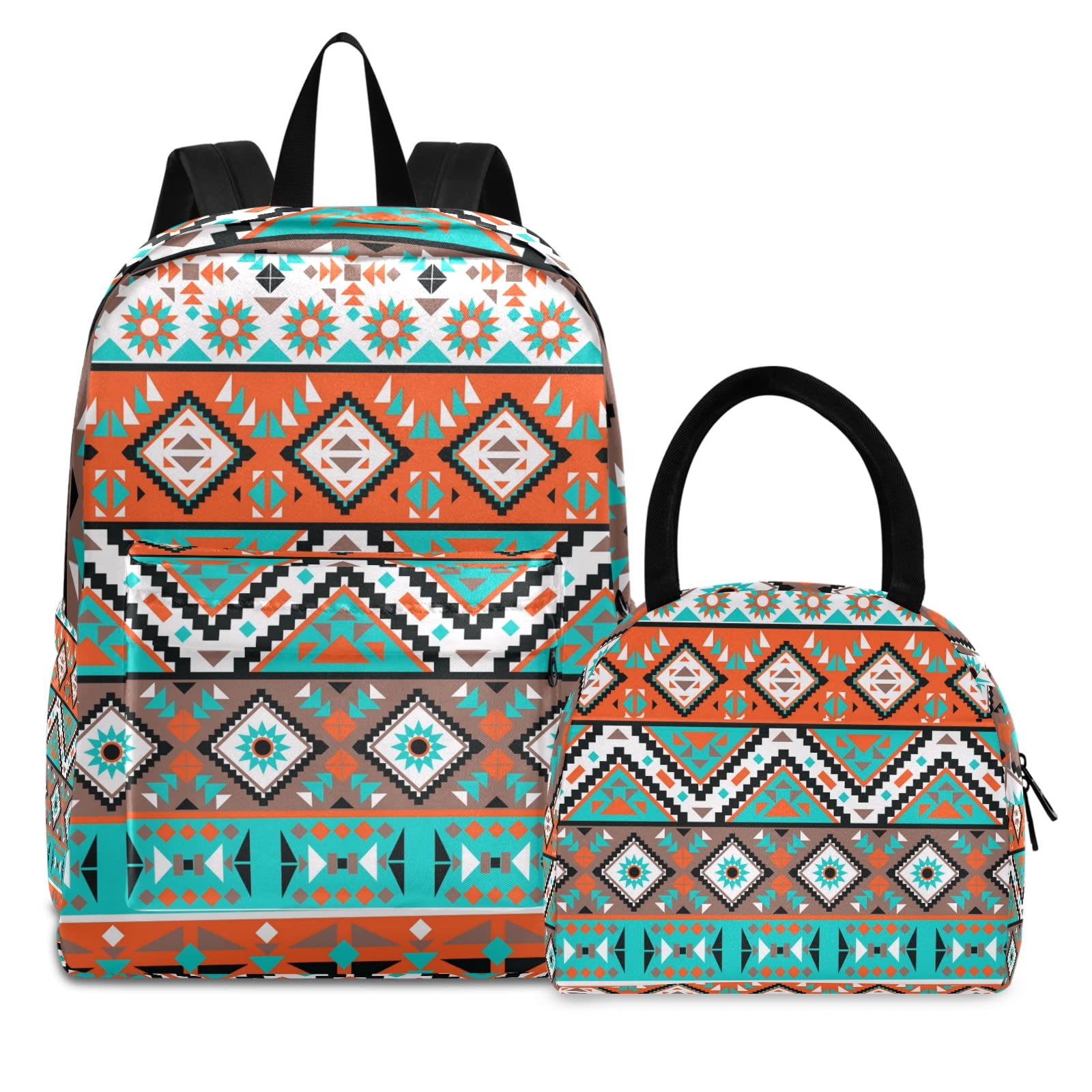 Aztec Geometric School Backpack with Lunch Bag - Durable Student Bookbag for Teen Boys & Girls | Perfect for School, Travel & Day Trips