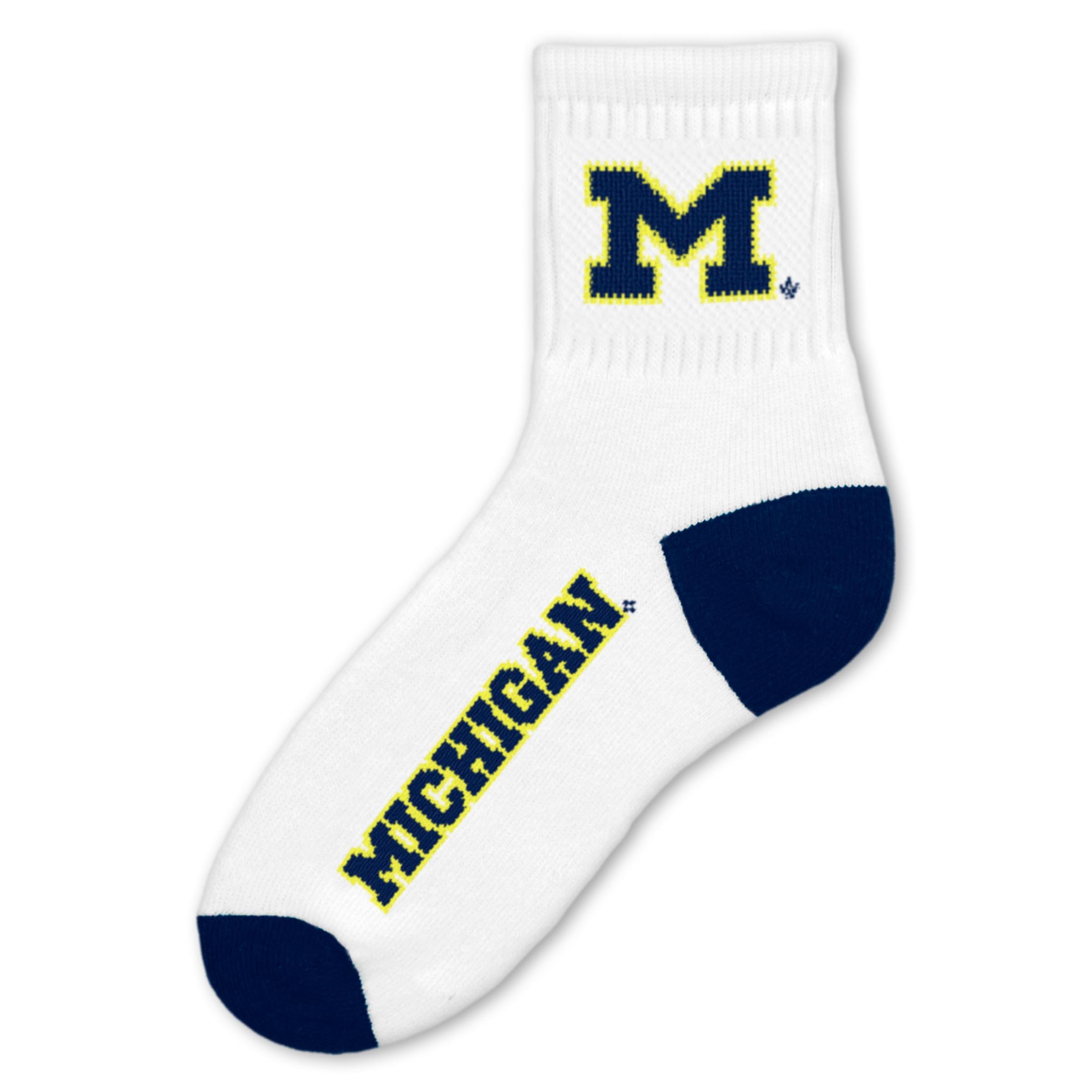 NCAA Michigan Wolverines Quarter Socks for Bare Feet - White - Perfect for Game Day, School Spirit & Fan Gear