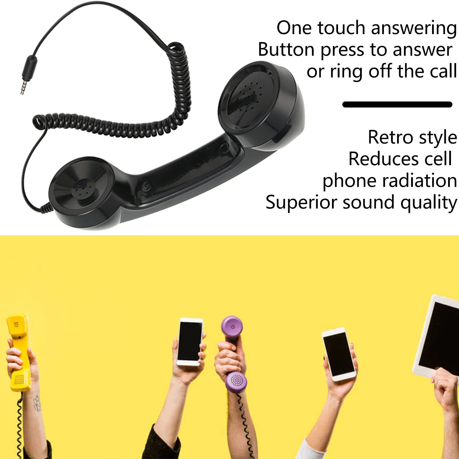 Retro Phone Handset for Smartphones & Computers - Black | Home & Office Use