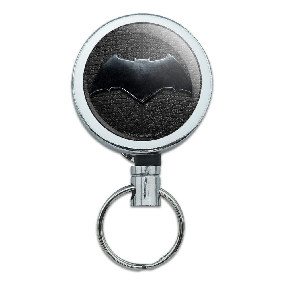 Justice League Movie Batman Logo Heavy Duty Metal Retractable Reel ID Badge Holder - Key Card Tag Organizer with Belt Clip - Perfect for Work Security, Convention Badges & Cosplay Accessories