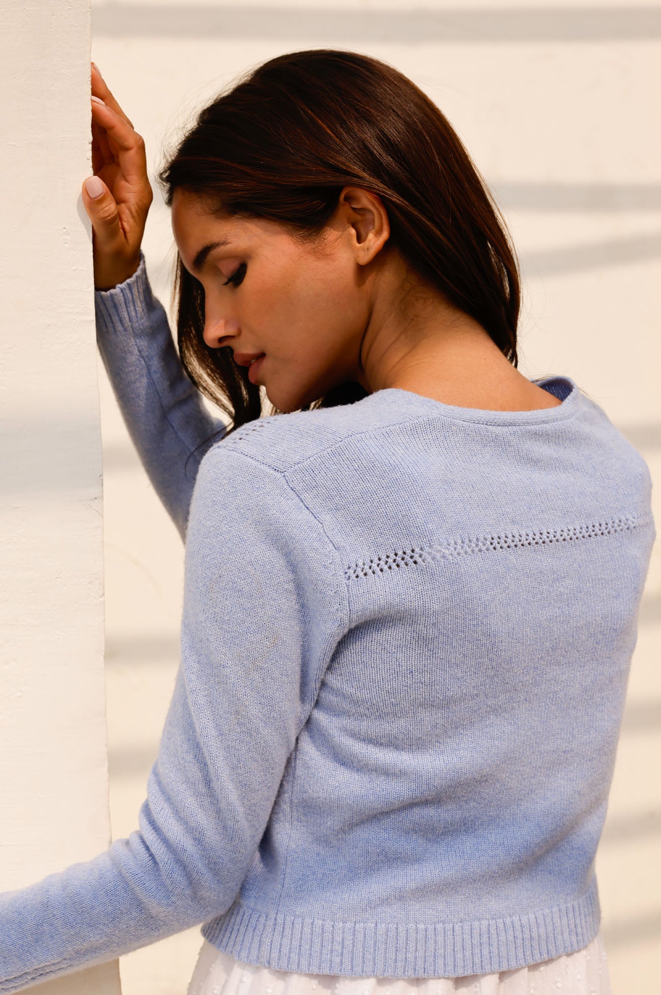 Premium Merino Wool Edge-to-Edge Cardigan for Women - Soft Blue Knit Sweater | Perfect for Office, Travel & Casual Wear