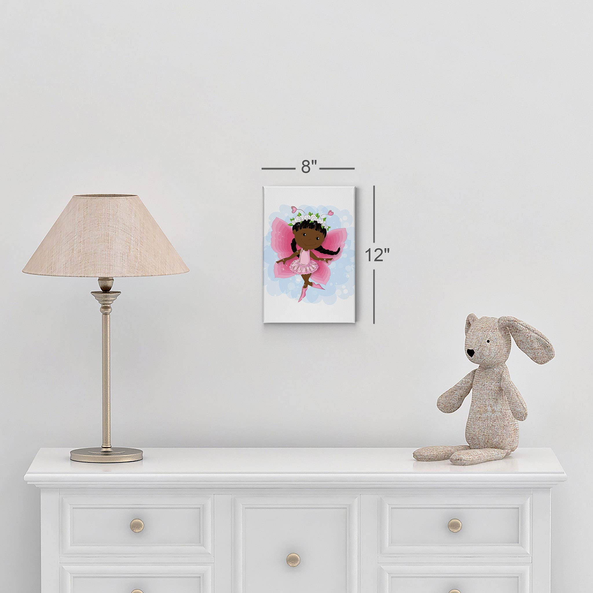 African American Fairy Canvas Print - Pink Dressed Art for Kids Room Decor, Nursery Wall Art (36x24 Inch) | Ready to Hang, Made in USA | Perfect for Baby Rooms, Playrooms & Children's Bedrooms