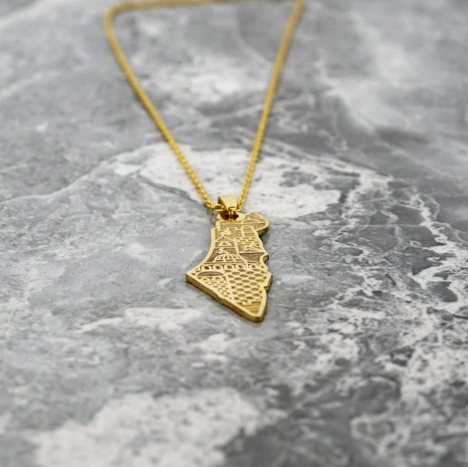 Palestine Necklace - Masjid Al Aqsa Detailed 18K Gold Plated Silver Pendant for Women | Islamic Jewelry, Muslim Gift, Eid Present, Religious Keepsake