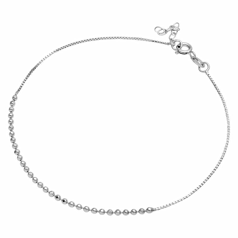 925 Sterling Silver Anklet with Diamond Cut Beads - Adjustable Ankle Bracelet for Women - Perfect for Beach, Summer Outfits & Boho Fashion