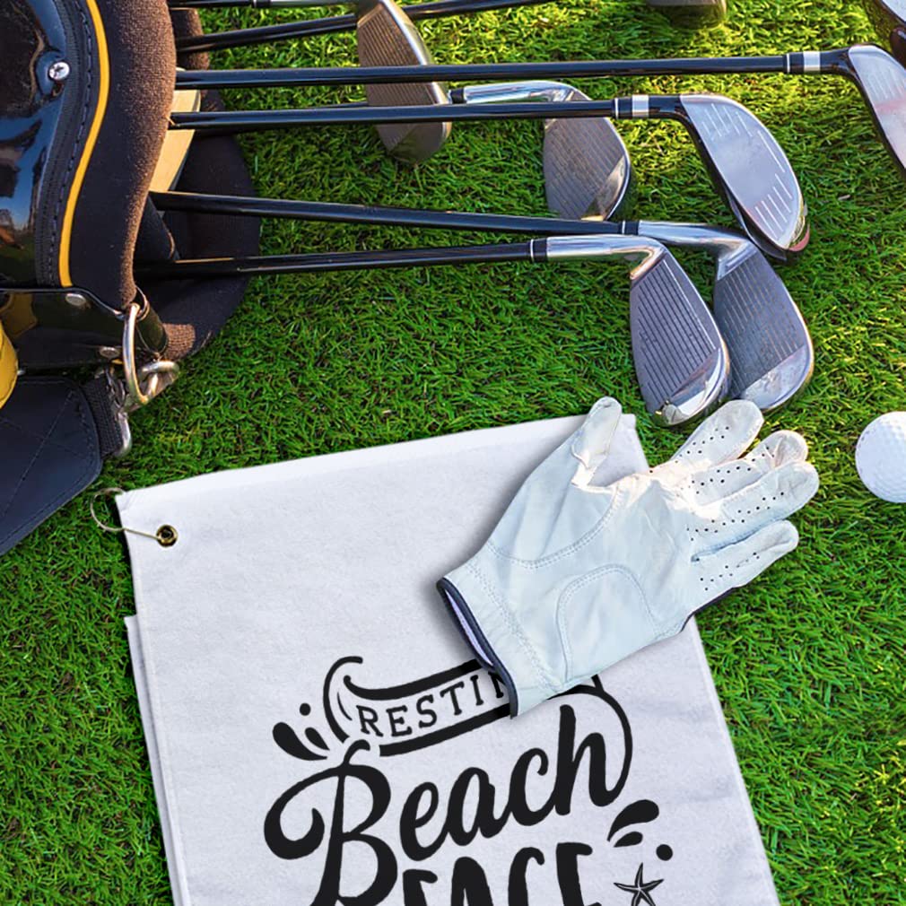 Stylish Printed Golf Towel with Resting Face Design - Cotton Beach & Shore Waves Pattern - Perfect for Golf, Beach Outings, and Sports Accessories