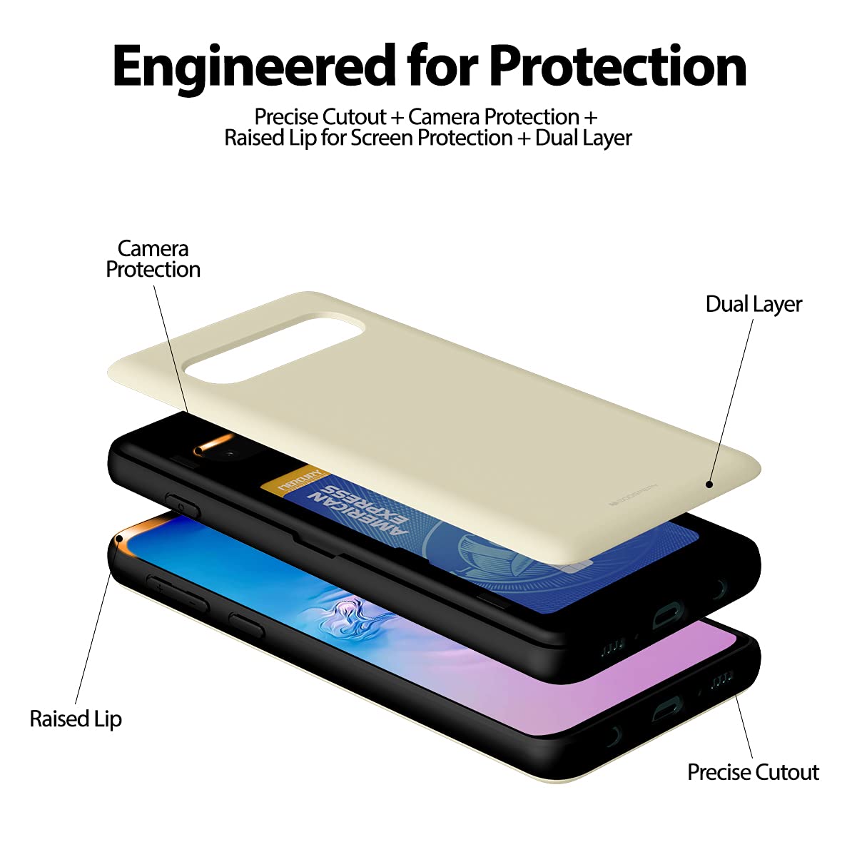 GOOSPERY Galaxy S10 Wallet Case with Card Holder & Kickstand - Slim Protective Dual Layer Bumper Phone Cover (White) - Perfect for Travel, Work & Everyday Use