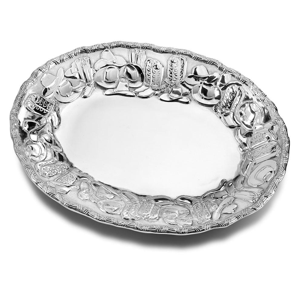 Western Style Oval Serving Tray - Rustic Wooden Decorative Tray for Dining, Coffee Table, Kitchen, and Home Decor
