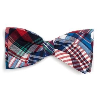 Stylish Blue Multi Patch Madras Bow Tie for Men - Perfect for Weddings, Parties & Formal Events