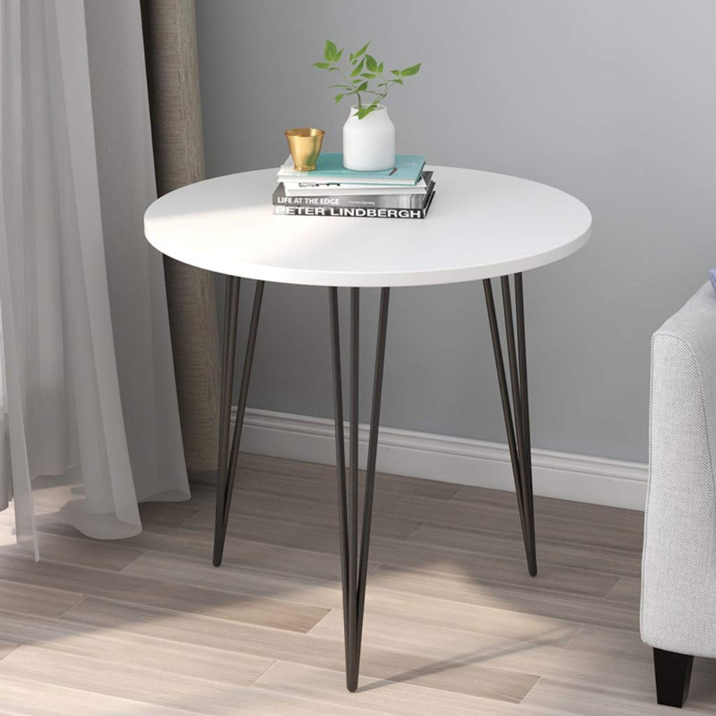YF-Mirror Modern Round End Table with Black Hairpin Legs - Small Coffee Table with MDF Top for Living Room, Bedroom & Office - Perfect as Couch Side Table or Snack Storage