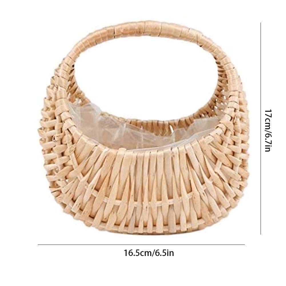 Handmade Woven Rattan Basket - Half Moon Willow Flower Arrangement Basket with Handle for Home Decor, Wedding Centerpiece, Boho Farmhouse Decor | Perfect for Floral Displays, Gift Wrapping & Rustic Home Organization