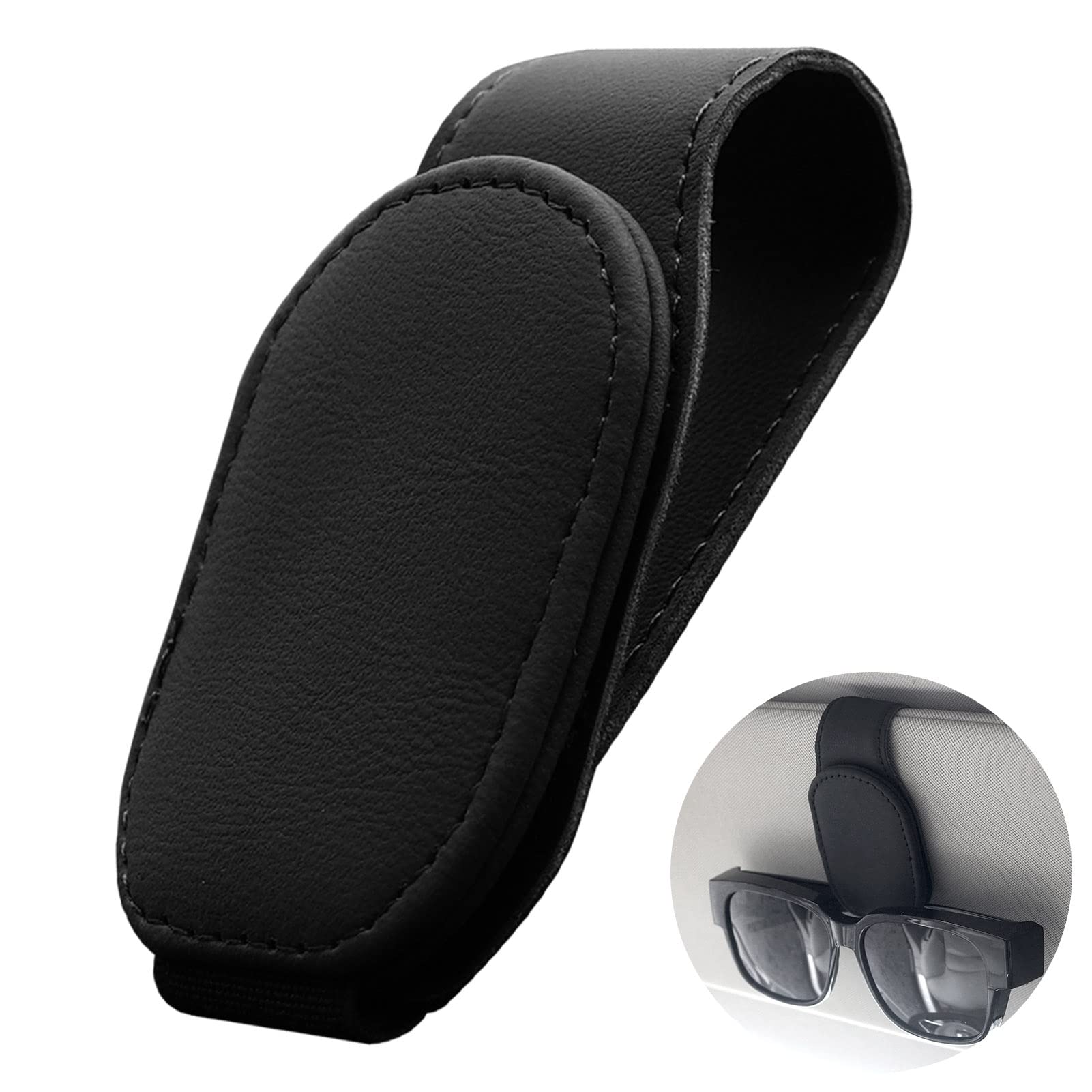 Magnetic Leather Sunglass Holder for Car Visor - Black Eyeglass Hanger & Ticket Clip - Durable Car Visor Accessories for Sunglasses, Cards & Keys - Perfect for Road Trips & Daily Commutes
