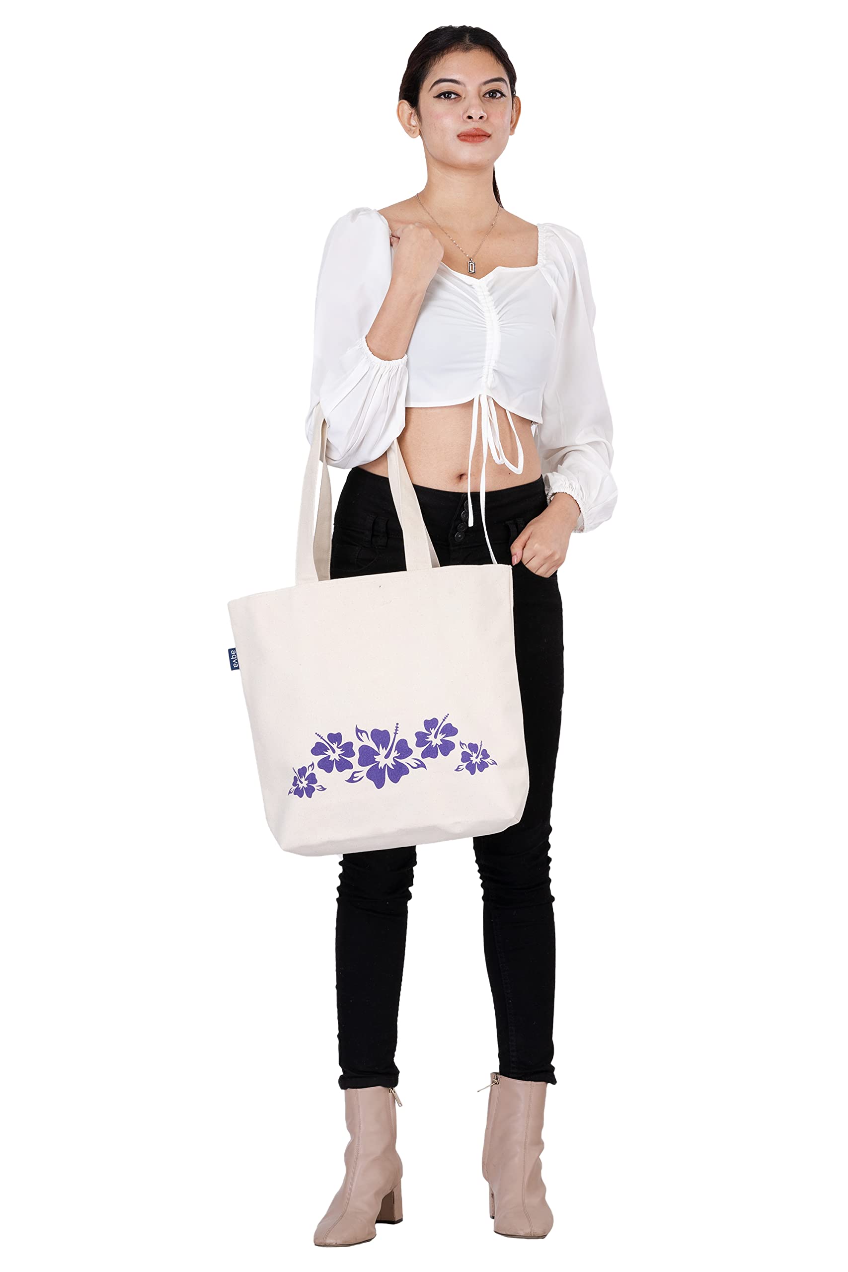 Women's Cotton Canvas Shoulder Tote Bag - Zip Top Multipurpose Handbag for Work, Travel & Shopping