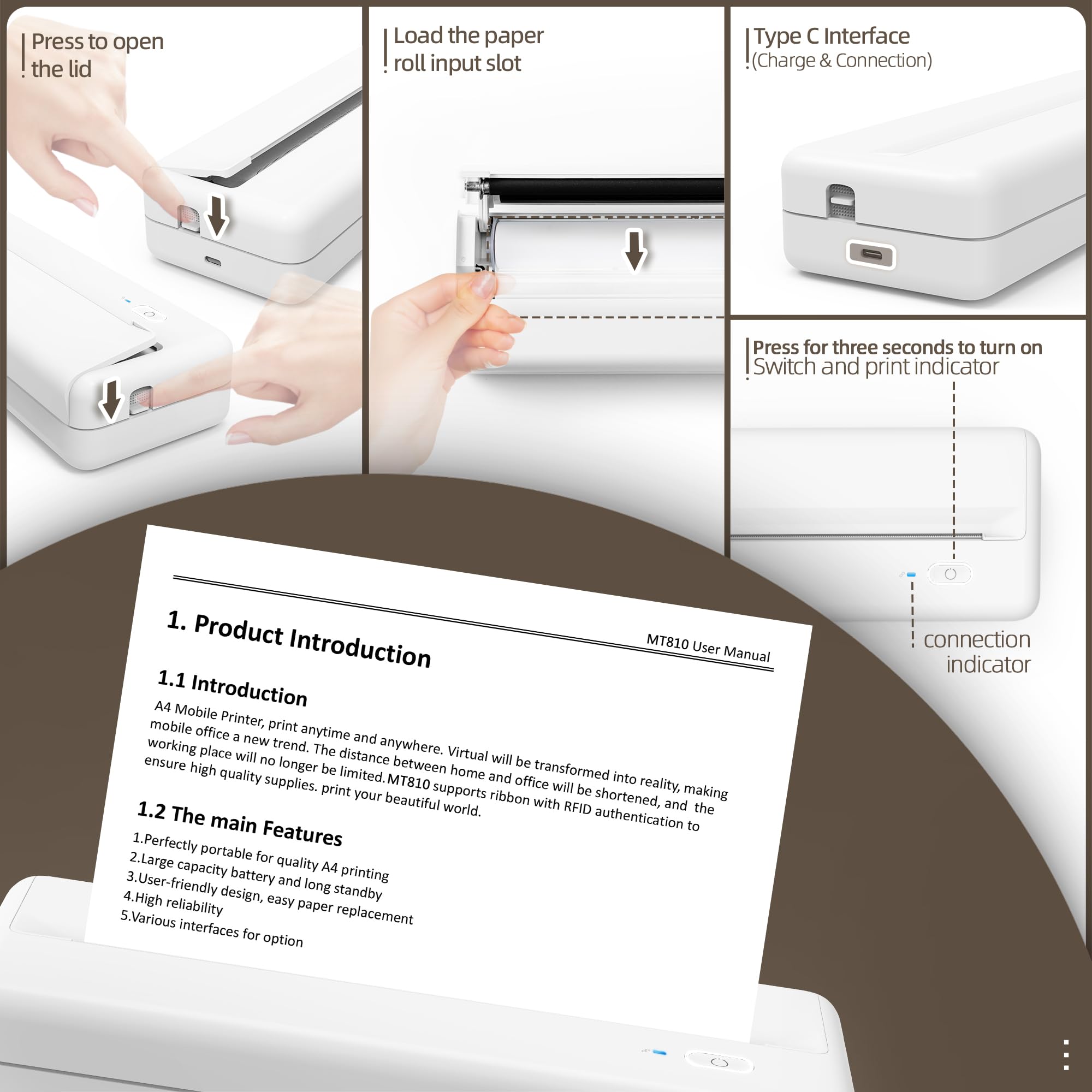 Wireless Thermal Printer for Home Office & Travel - Compact, Inkless, Works with 8