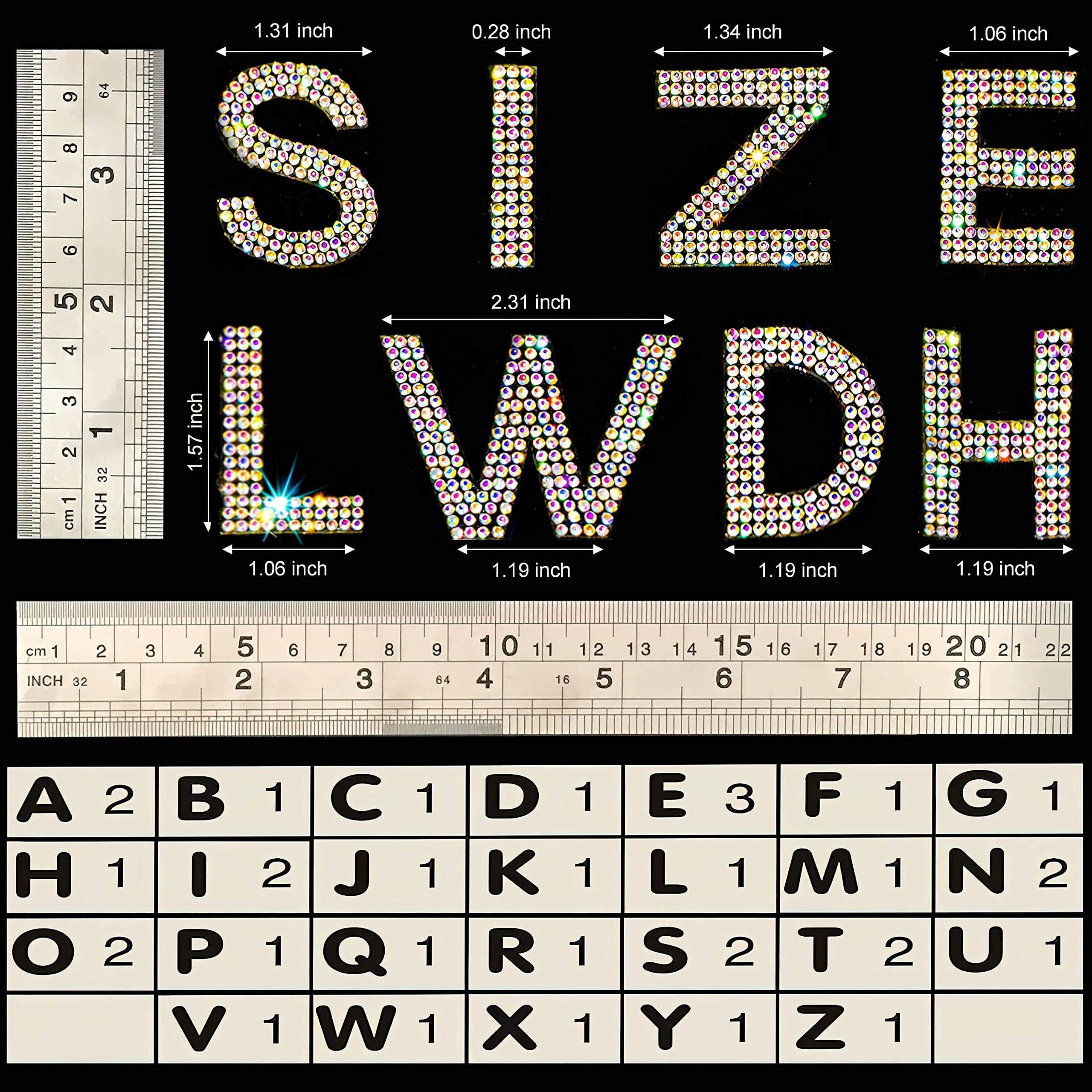 Locacrystal 34Pcs Bling Rhinestone Alphabet Stickers A-Z - Self-Adhesive Iron-On Crystal Letters for DIY Crafts, Clothing, Cars & Home Decor (Crystal AB) - Perfect for Customizing T-Shirts, Hats, Scrapbooks & Party Decorations