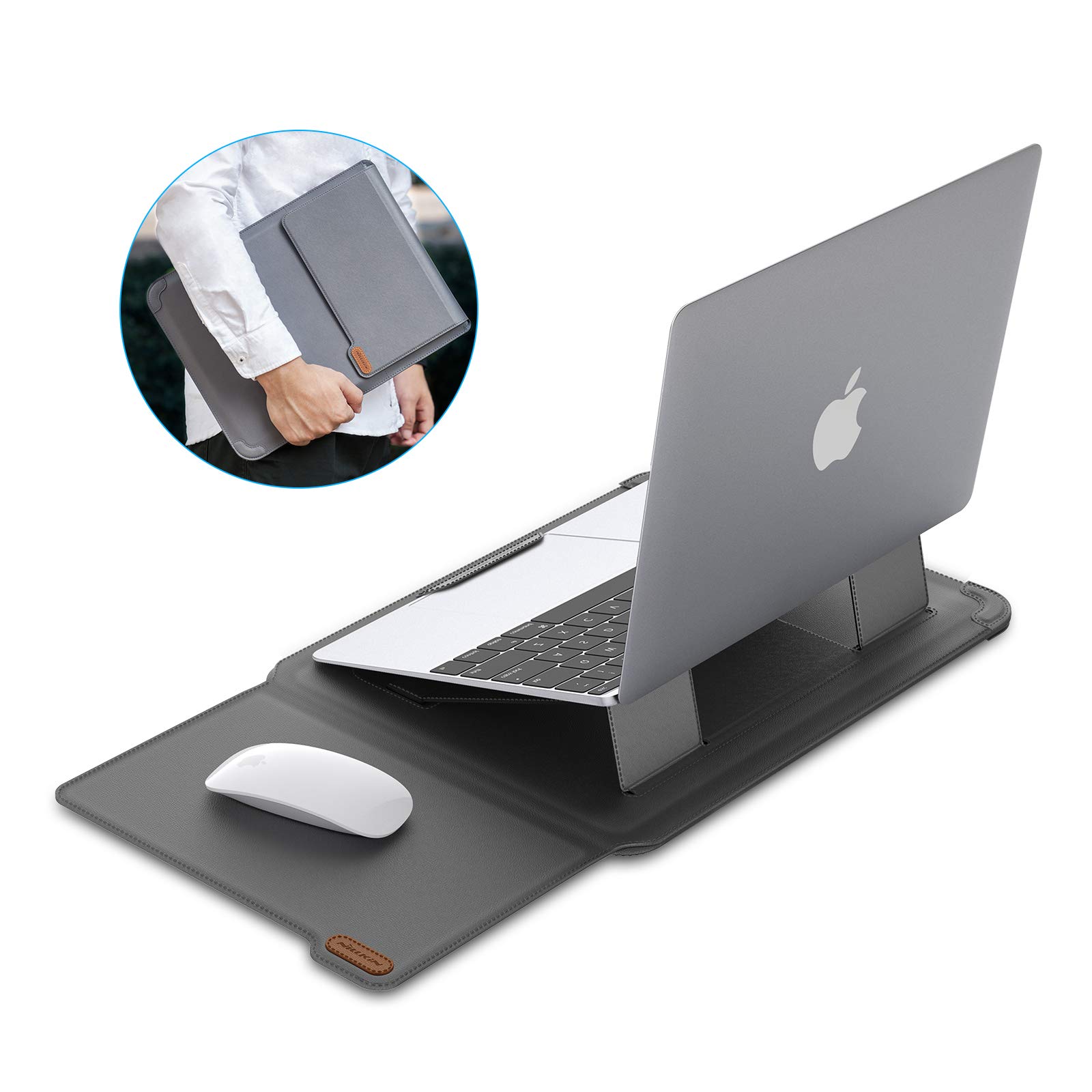 Nillkin 15.6 Inch Laptop Sleeve for MacBook Air M4/Pro 16, HP, Dell, Asus - Protective Case with Built-in Stand & Mouse Pad, 2 Adjustable Angles, Slim Design - Perfect for Work, Travel & School (Gray)