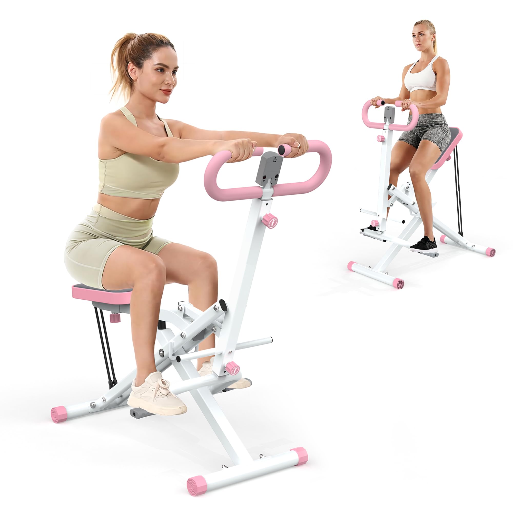 Foldable Adjustable Squat Machine for Home - Squat Ride & Rowing Exercise Equipment with Resistance Bands - Glute & Leg Cardio Workout for Small Spaces - Perfect for Home Gym, Apartment Fitness & Full-Body Training