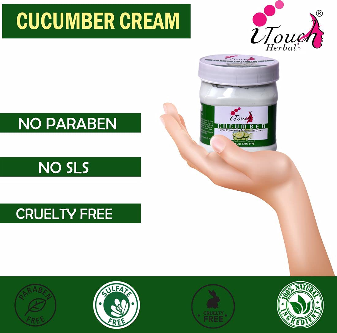 I TOUCH HERBAL Cucumber Cream for Face & Body - Moisturizing, Whitening & Brightening Cream | Softening & Nourishing Facial & Body Lotion (500ml) | Perfect for Dry Skin, Day & Night Hydration