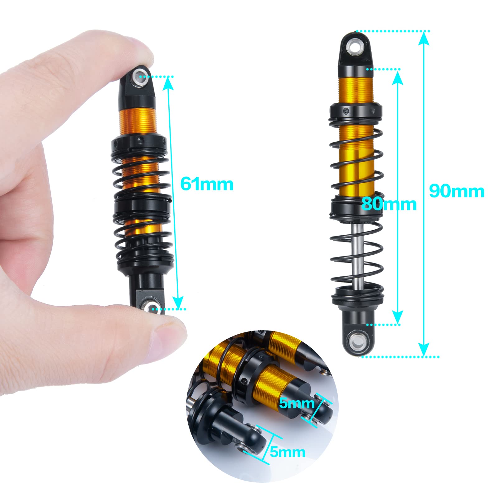 4PCS Adjustable Aluminum Alloy RC Shock Absorbers for 1/10 Scale Crawler Cars - Compatible with Axial SCX10, 90046, D90, TRX4 & Wraith (80mm) - Perfect for Off-Road Racing & Rock Crawling Adventures