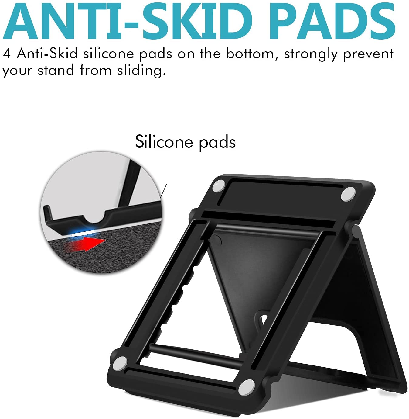 COOLOO 4-Pack Multi-Angle Cell Phone & Tablet Stand - Universal Desk Holder Compatible with iPhone 13/12/Pro/Plus & All Android Smartphones (Black) - Perfect for Home Office, Bedside, Kitchen & Video Calls