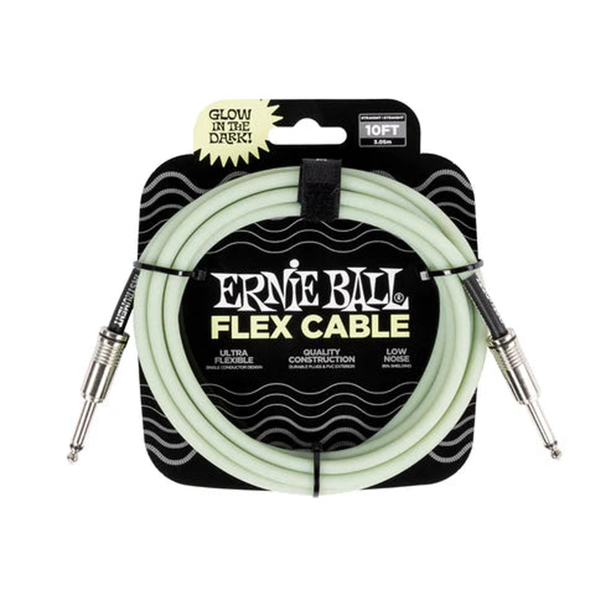 Ernie Ball 10ft Glow in The Dark Flex Instrument Cable - Premium Guitar/Bass Cable for Live Performances & Studio Recording (Glow for Low Light Stages)