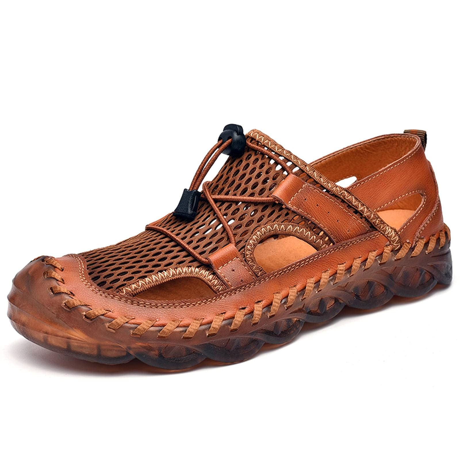 Breathable Genuine Leather Men's Sandals - NC Summer Mesh Casual Beach Shoes for Men | Handmade Outdoor Slippers | Perfect for Beach, Pool, and Summer Vacation Wear
