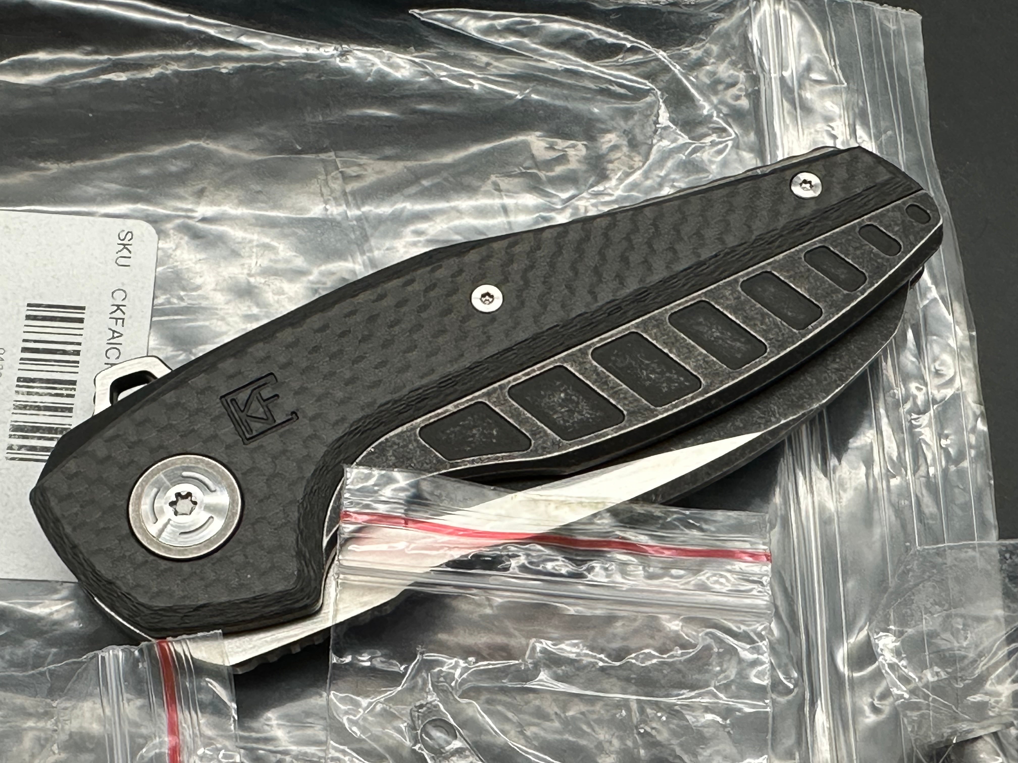 CKF Aich #43 Folding Knife - Two Tone Black Stonewashed & Hand Rubbed Satin M390 Blade - EDC Pocket Knife for Outdoor, Camping, and Everyday Carry