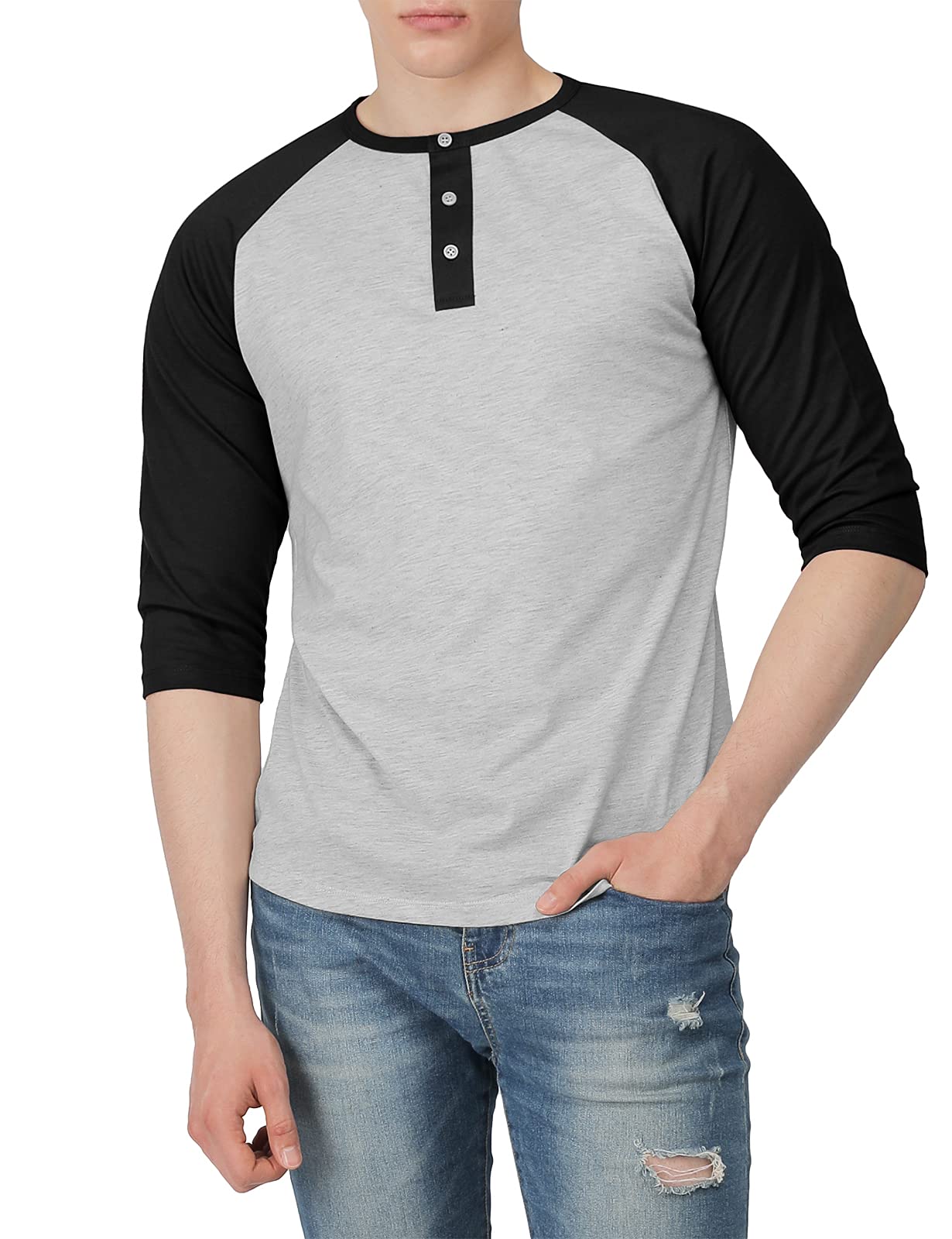 Men's Casual Slim Fit Henley T-Shirt - Raglan Long & 3/4 Sleeve Baseball Jersey Tee for Everyday Wear | Gym, Workout, Street Style Fashion