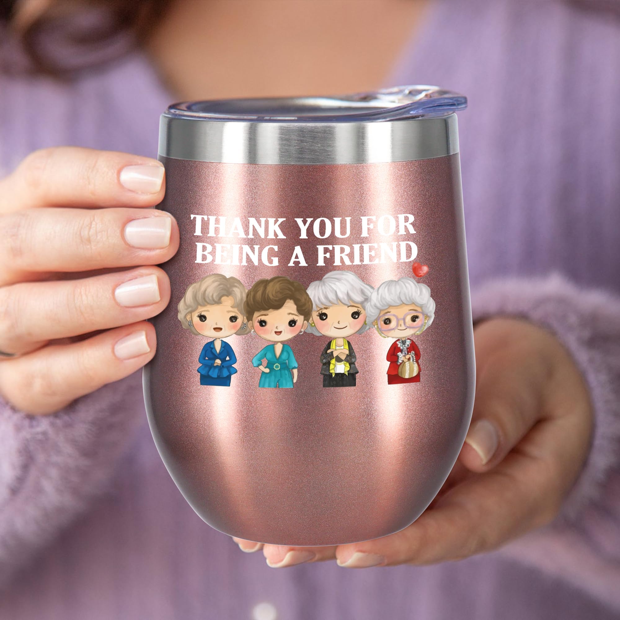 Thank You for Being a Friend Gifts for Best Friend - 12oz Wine Tumbler Coffee Cup for Women - Perfect for Birthdays, Anniversaries, and Everyday Use