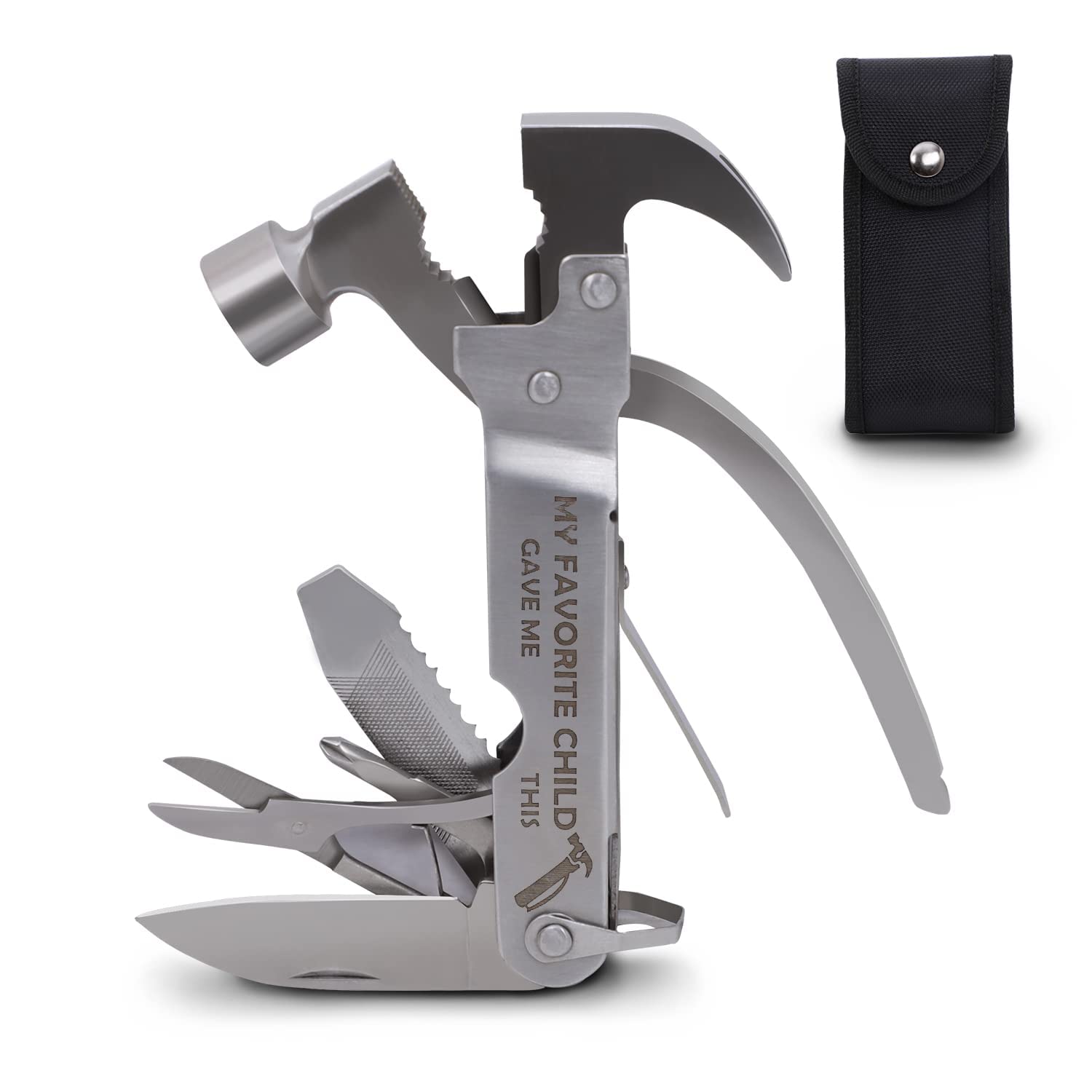 12-in-1 Multitool Hammer - Best Survival Camping Tool for Men | Perfect Father's Day, Birthday & Christmas Gifts from Daughter/Son | Dad, Boyfriend & Husband Gadgets for Outdoor Adventures, Home Repairs & Emergency Preparedness