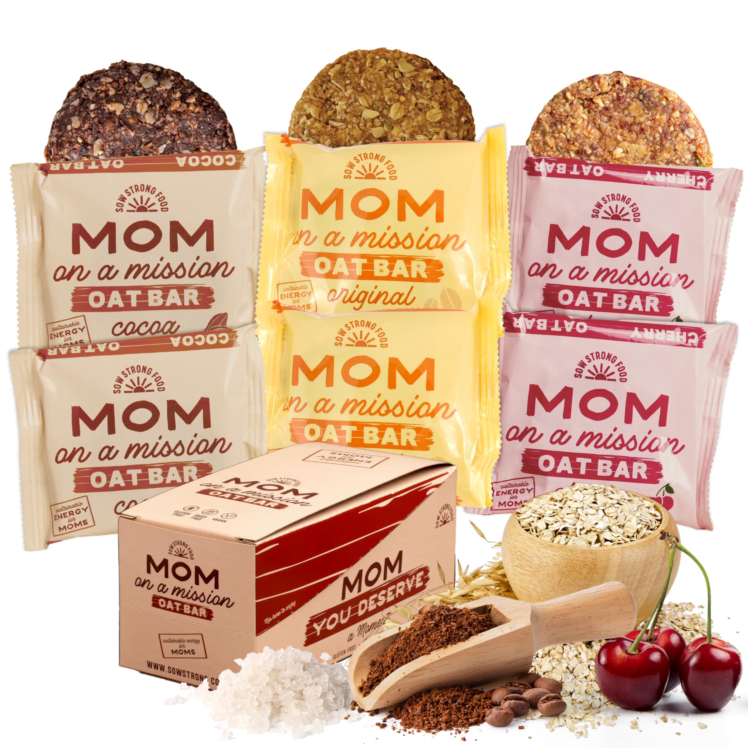 SOW STRONG FOOD Variety Oat Bar (6-Pack) | High Energy Protein Snacks | Gluten Free Vegan Oatmeal Bars for Kids & Adults | Healthy Bulk Snacks Individually Wrapped | Perfect for Hiking, School Lunches & On-the-Go Nutrition