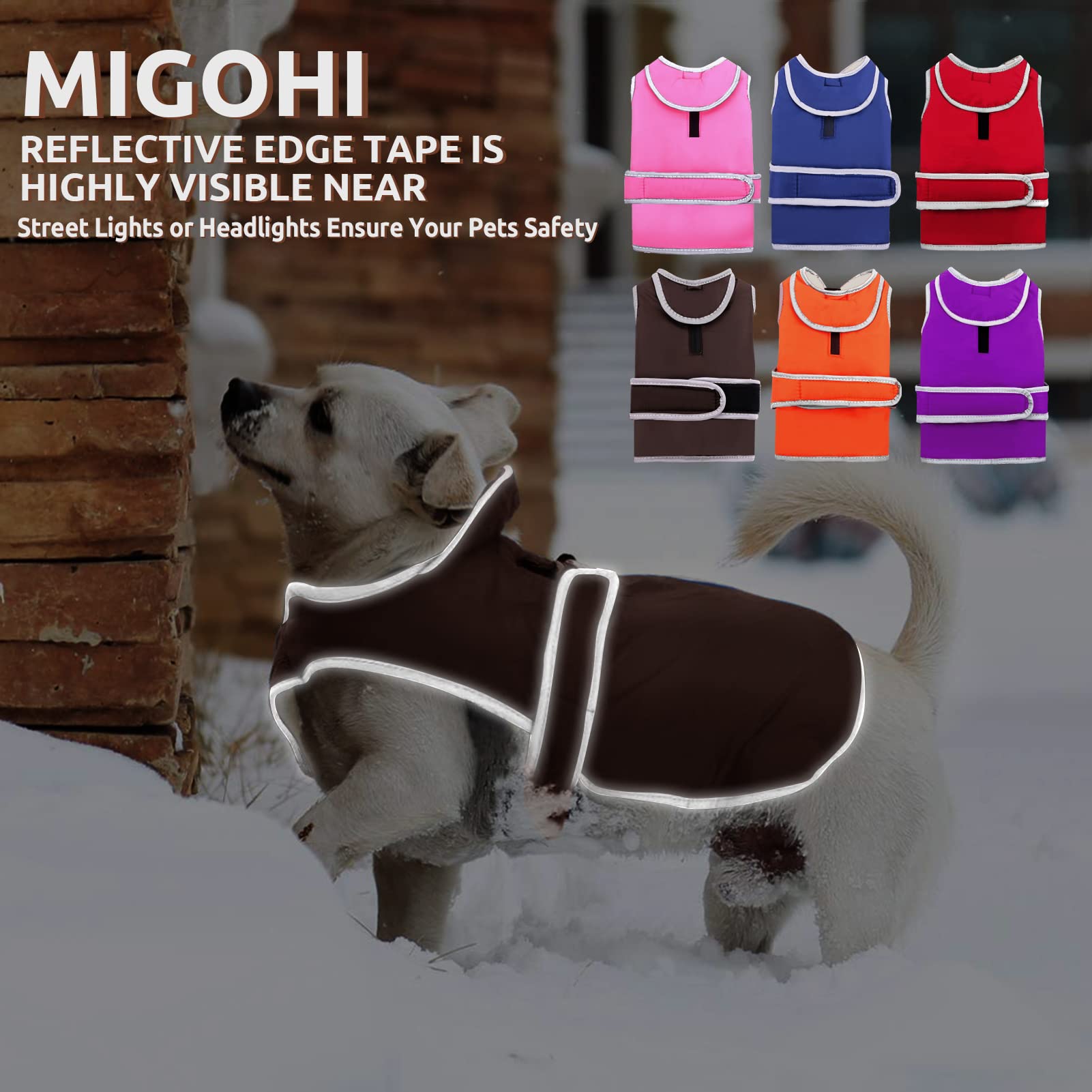 MIGOHI Reflective Dog Coat - Waterproof Windproof Winter Jacket with Fleece Lining for Small Medium Large Dogs | Cold Weather Protection for Walking, Hiking & Outdoor Adventures
