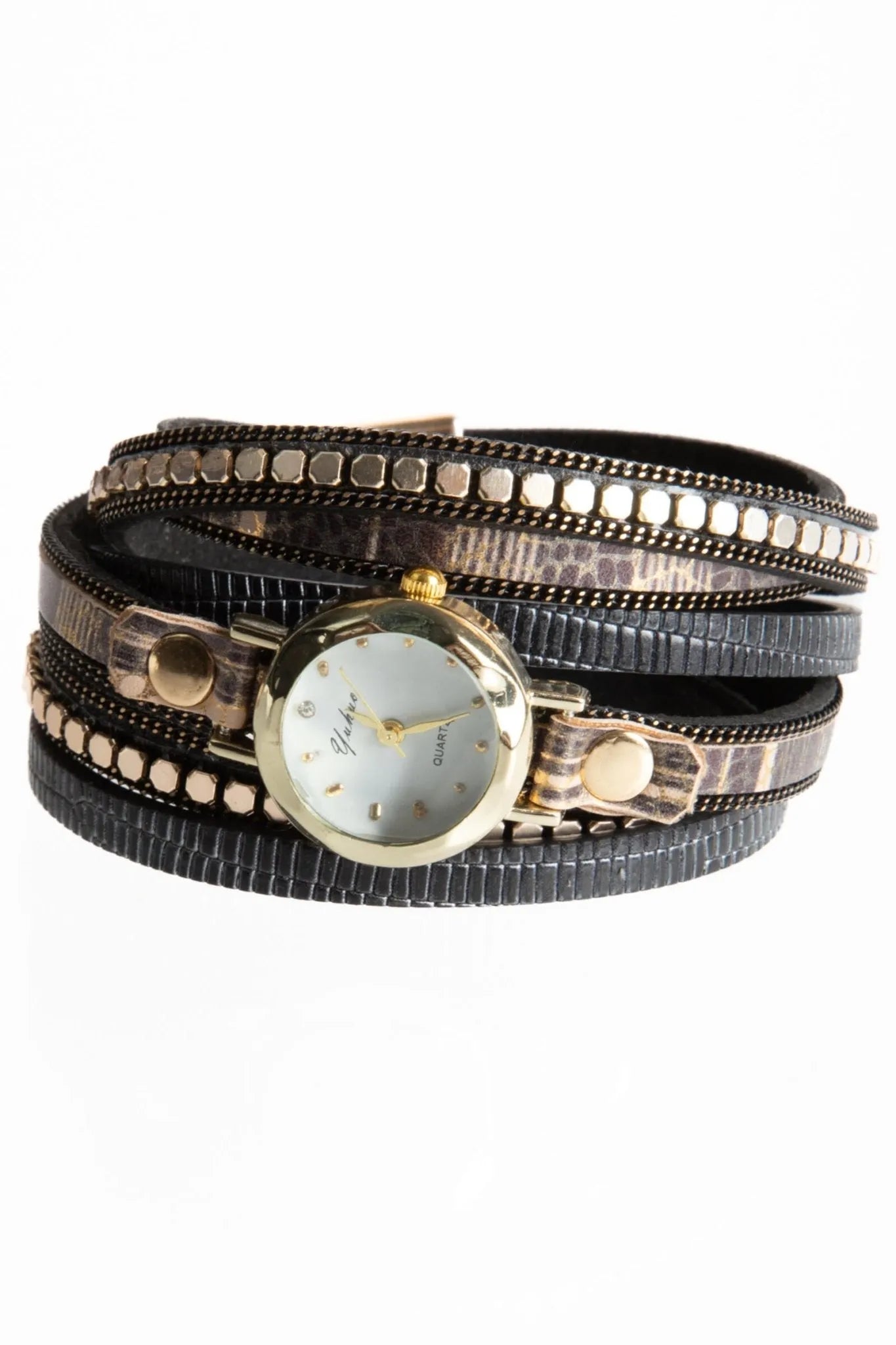 Vegan Leather Embellished Wrap Bracelet Watch for Women - Stylish Adjustable Wristwatch with Rhinestones - Perfect for Casual Wear, Office & Special Occasions