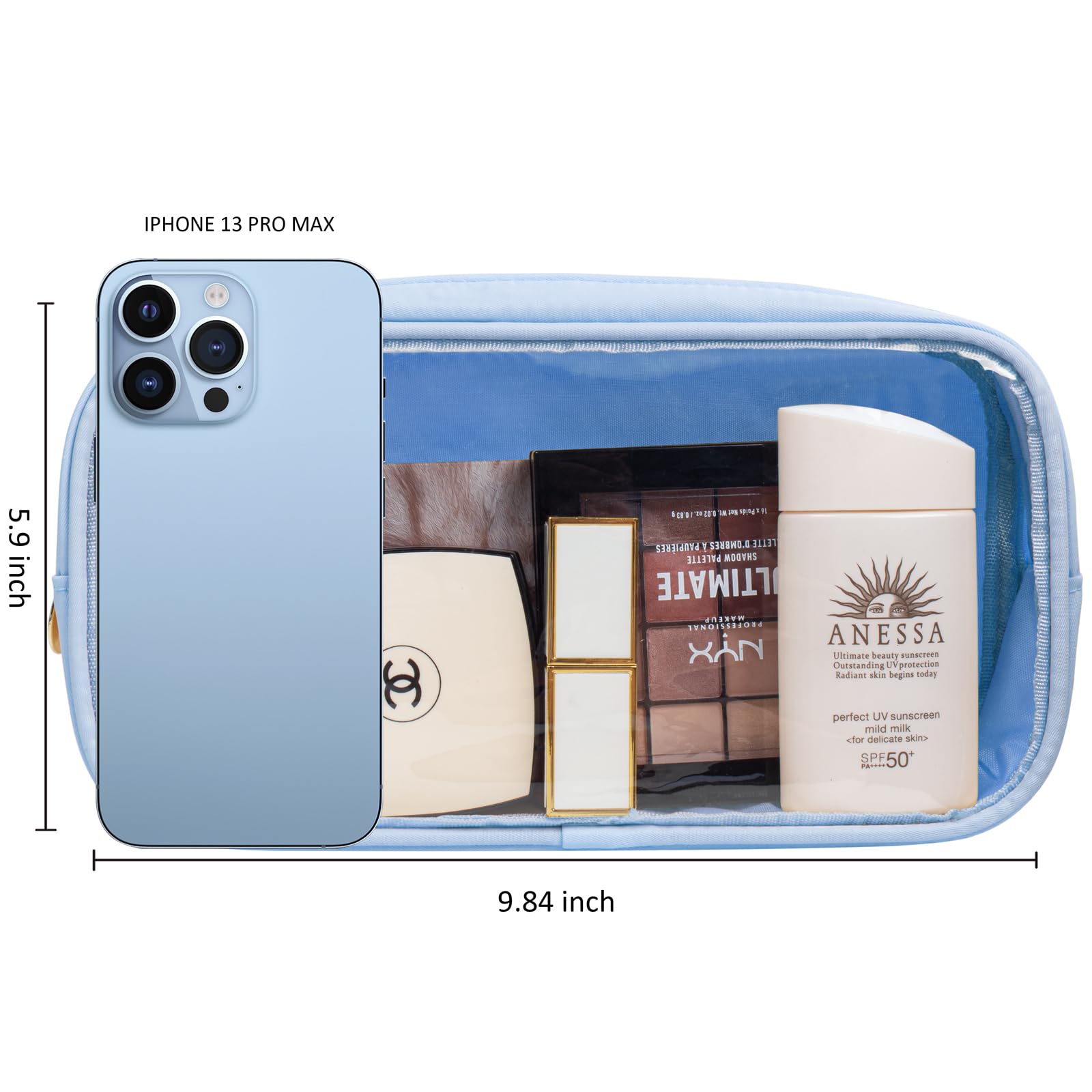 2Pcs Clear Makeup Bags - TSA Approved Travel Toiletry Organizer for Women & Girls (Blue Set) - Perfect for Cosmetics & Car Essentials