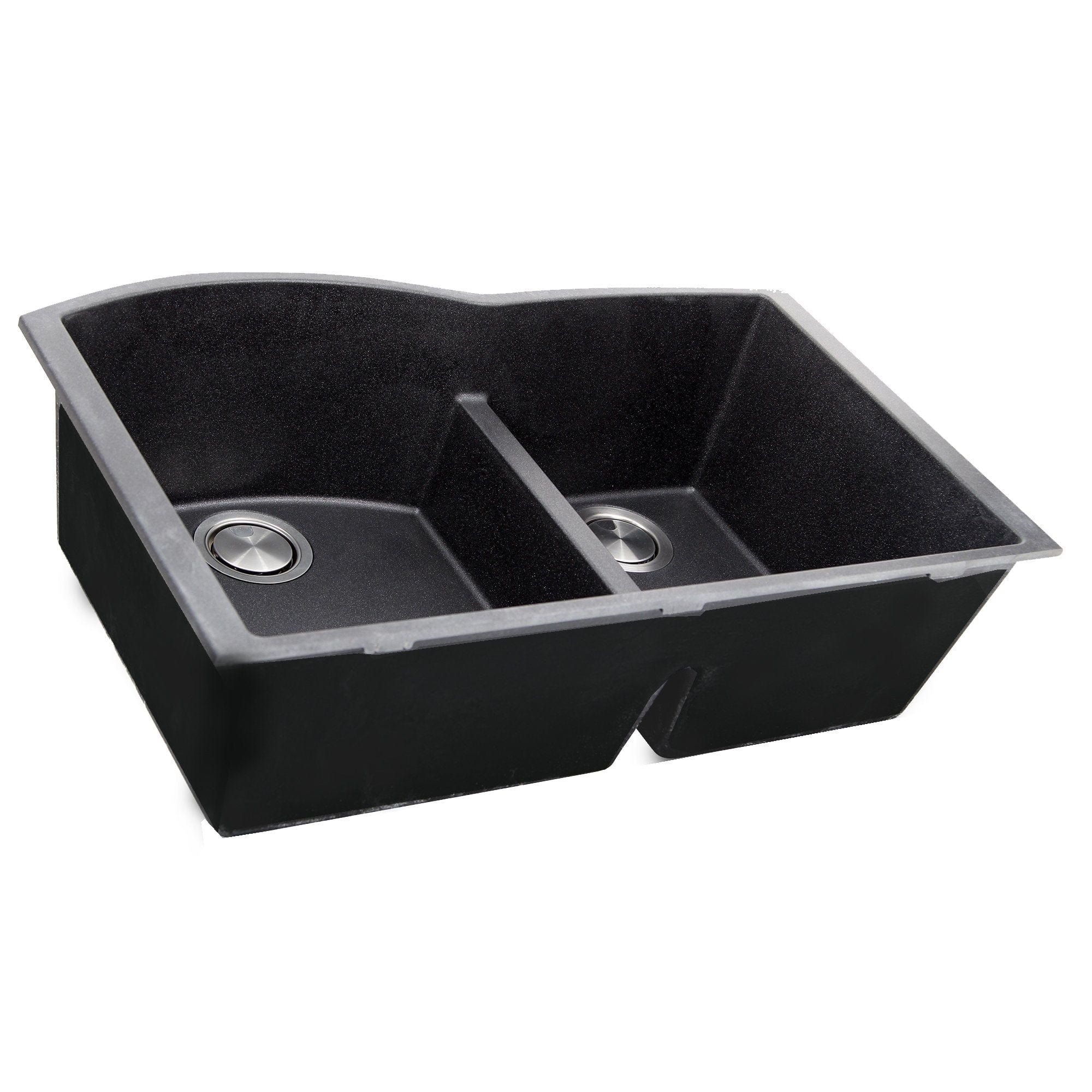 Nantucket 60/40 Double Bowl Undermount Granite Composite Black Kitchen Sink - PR6040 BL UM - Perfect for Modern Farmhouse, Rustic, and Contemporary Kitchen Designs