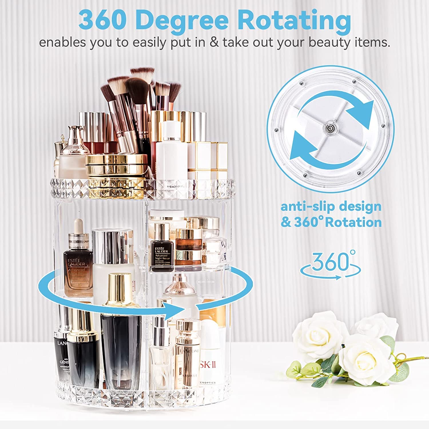360° Rotating Makeup Organizer with Adjustable Rotation - Perfect for Vanity & Travel