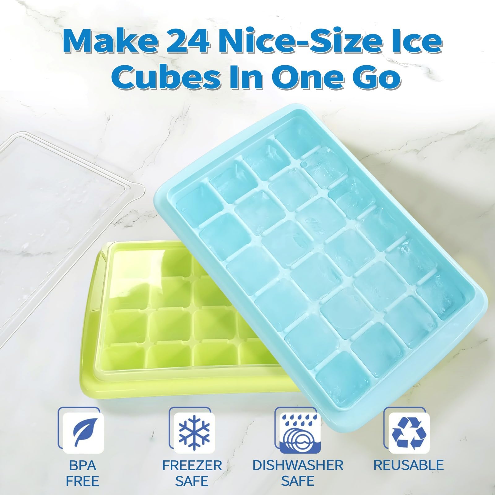 ARTLEO Large Ice Cube Trays with Lid & Storage Bin - 2 Pack (48 Cubes) | BPA Free, Easy Release, Spill-Proof Cover & Scoop Included | Perfect for Cocktails, Whiskey, and Party Drinks