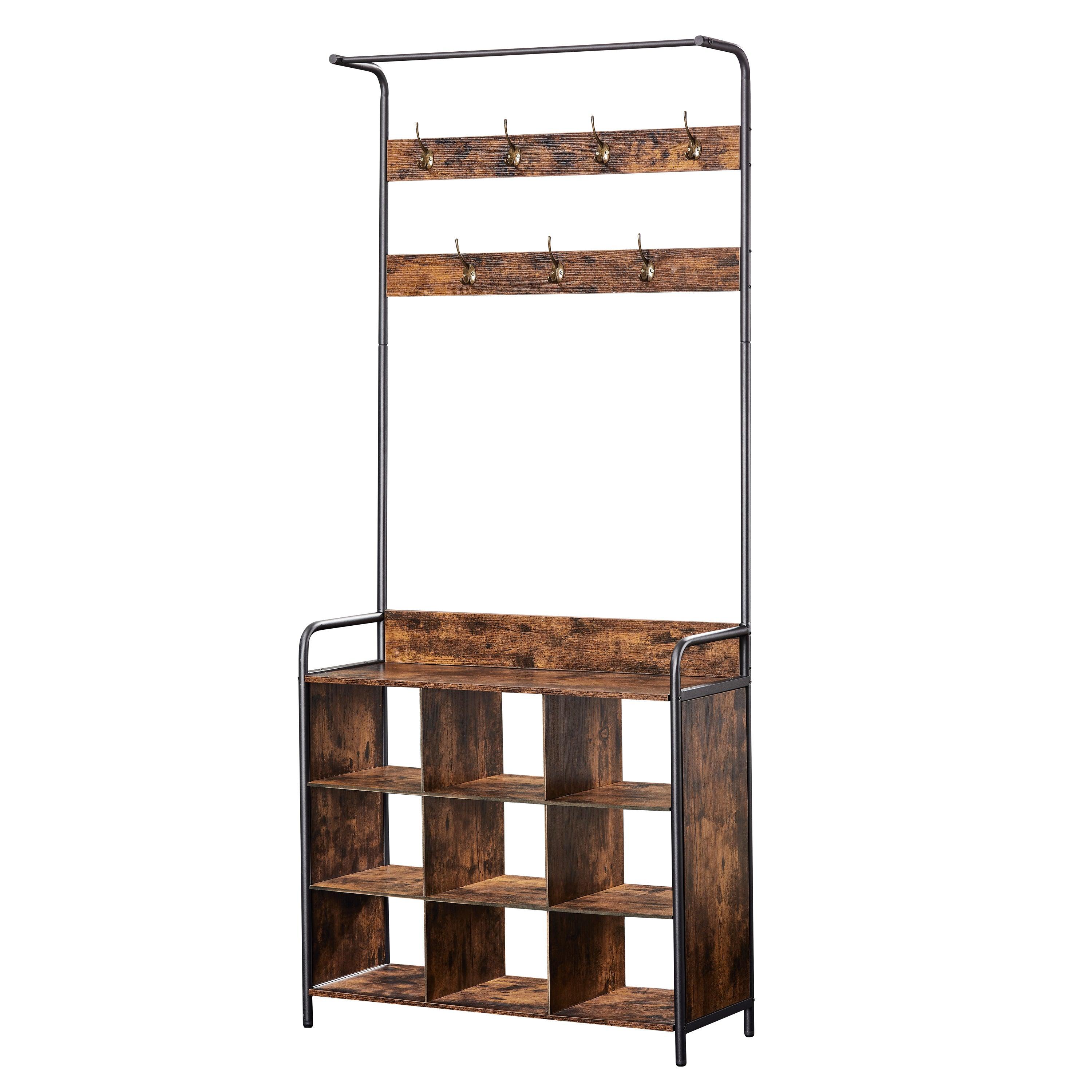 3-in-1 Entryway Coat Rack with Shoe Storage & 7 Hooks - Hall Tree Organizer for Jackets, Hats & Shoes - Perfect for Mudroom, Foyer & Small Space Organization