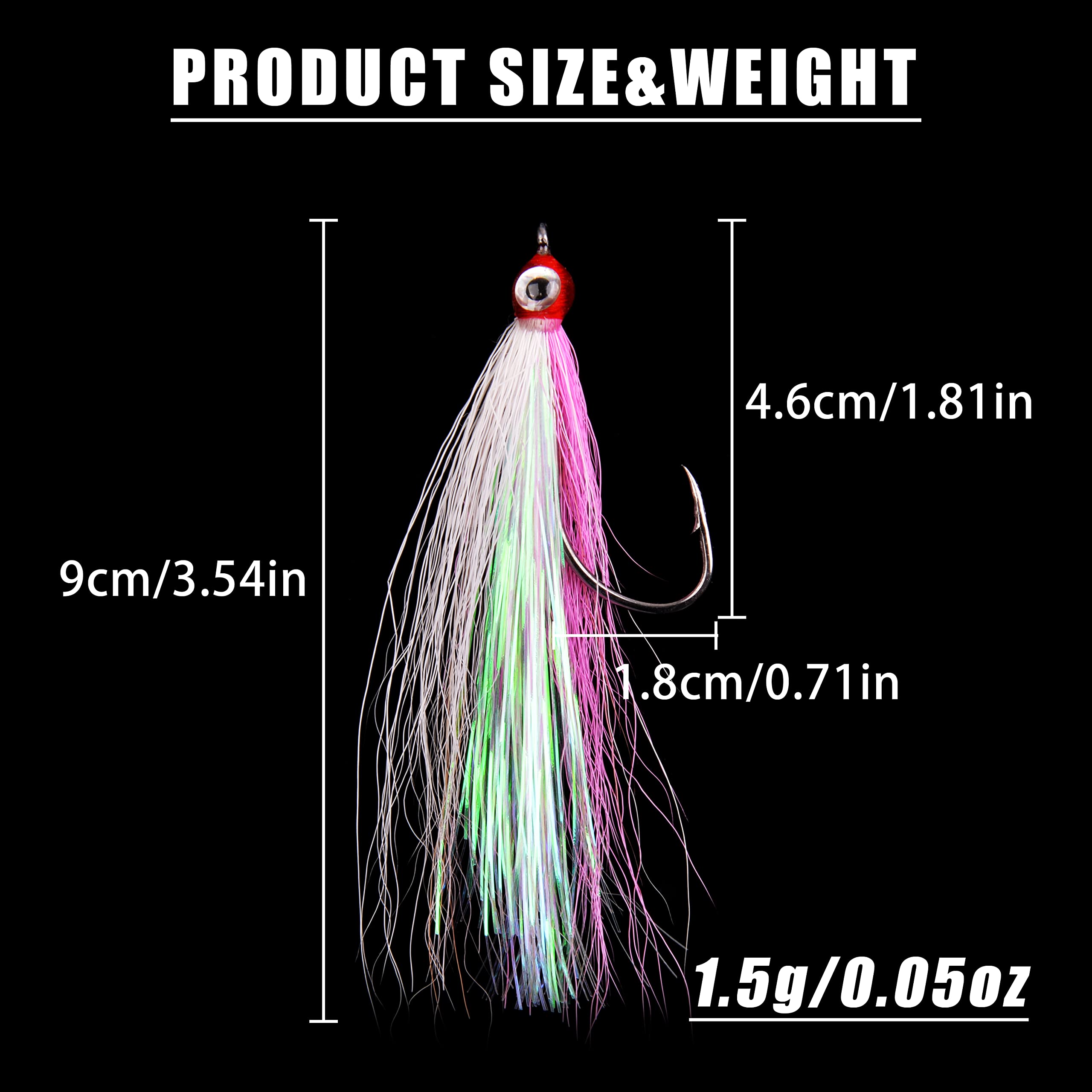 5PCS Bucktail Teasers Fishing Hooks with 3D Eyes - High Carbon Steel Fly Fishing Lures for Bass & Saltwater - Durable Mylar Flash Bait Rigs for Freshwater & Sea Fishing