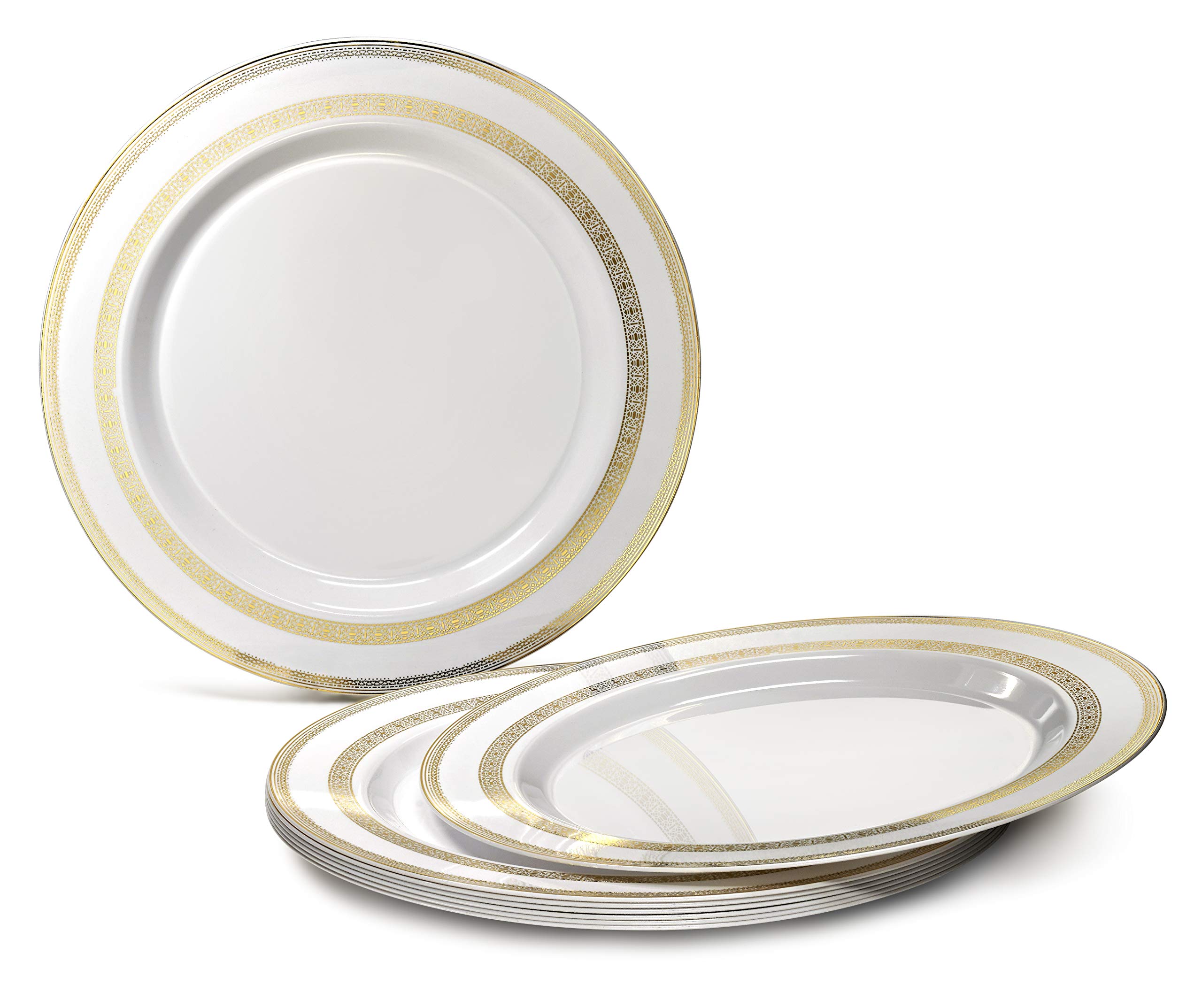240 Heavyweight Disposable Plastic Plates for Wedding & Party - 10.5'' Elegant White & Gold Lace Dinner Plates - Perfect for Bridal Showers, Anniversary Celebrations & Formal Events