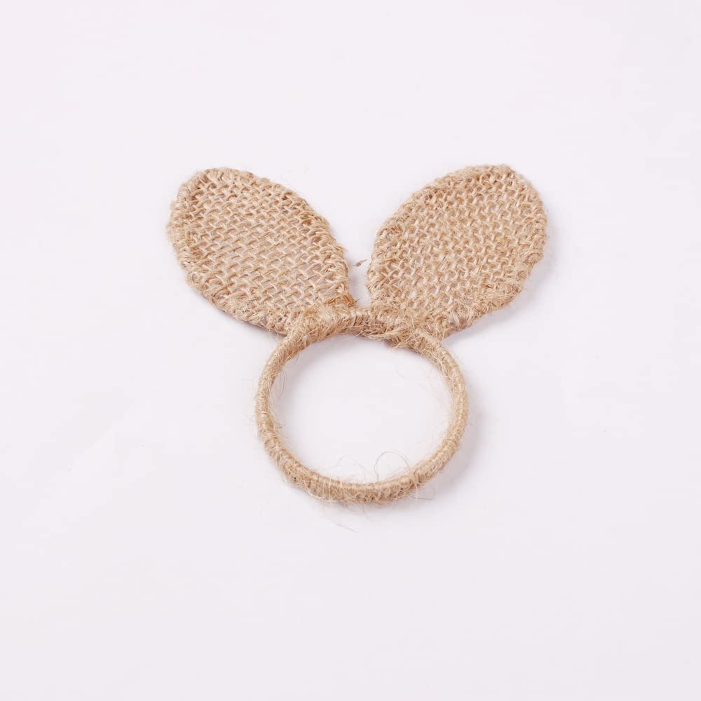 Easter Bunny Ears Jute Napkin Rings Set of 4 - Farmhouse Table Decor for Spring Dinner Party, Easter Celebration & Holiday Dining Table Setting - Perfect for Easter Brunch, Spring Weddings and Farmhouse Style Home Decor