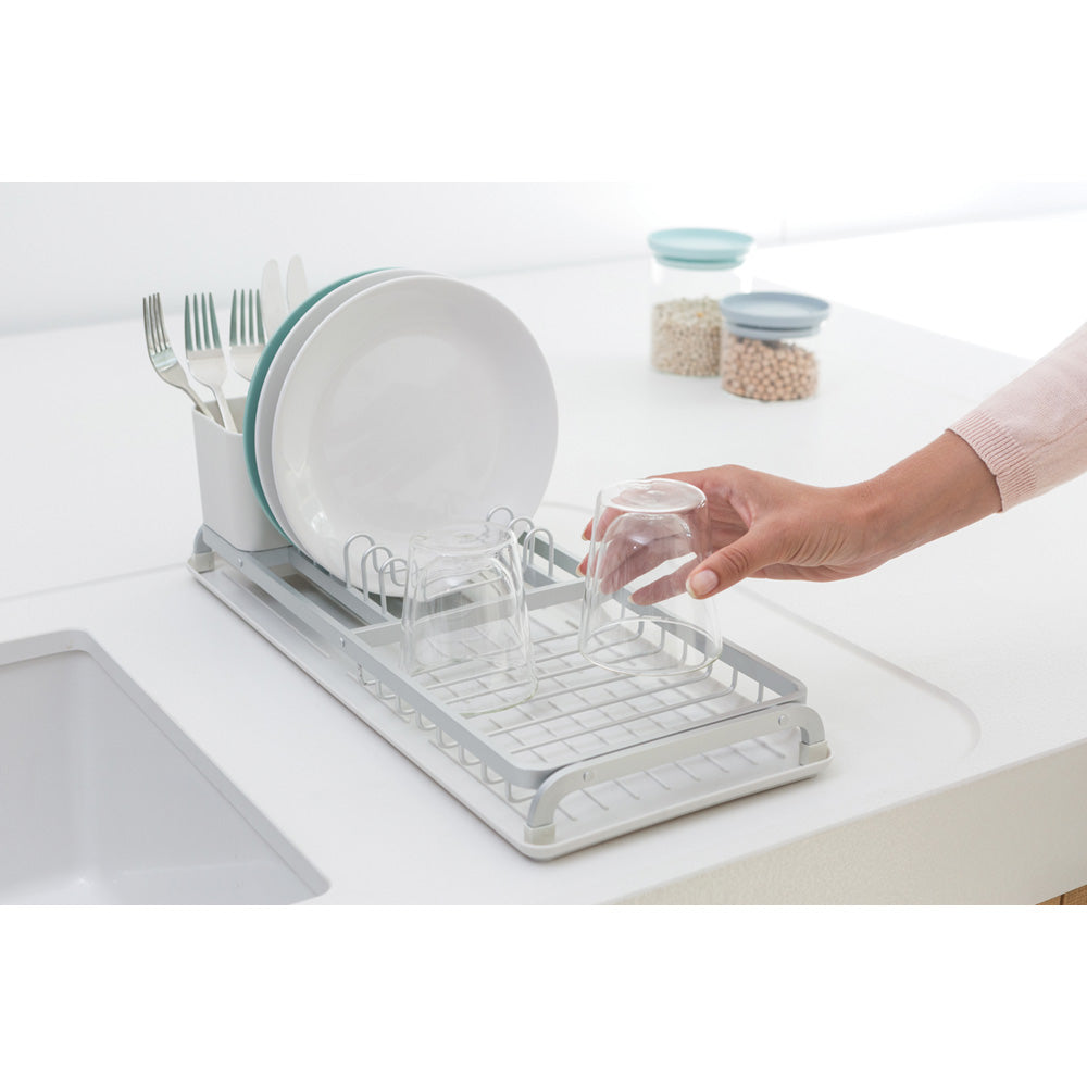 Compact Dish Drying Rack Light Grey - Space Saving Kitchen Organizer for Dishes, Cups & Utensils - Perfect for Small Kitchens, Apartments & RVs