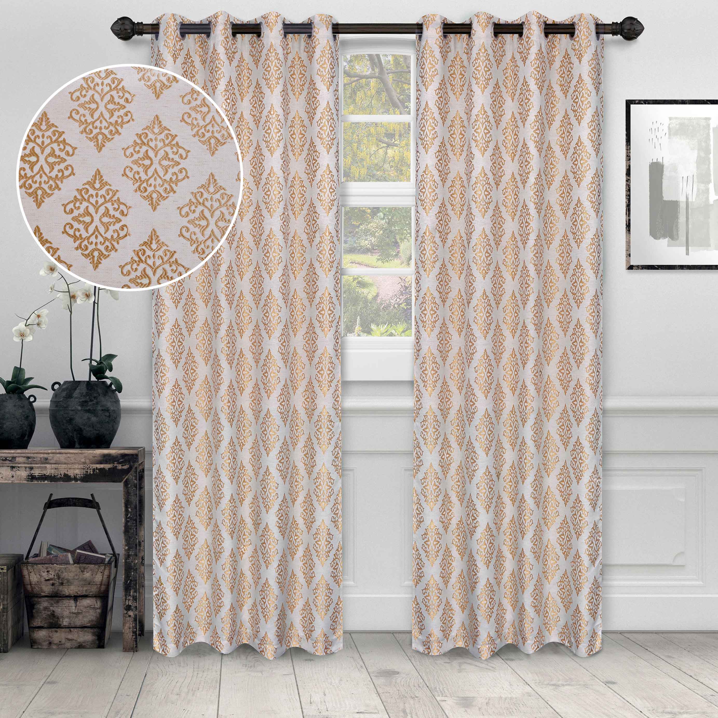 Venetian Damask Jacquard Curtain Panels Set of 2 - Luxury Window Treatments for Living Room & Bedroom Decor