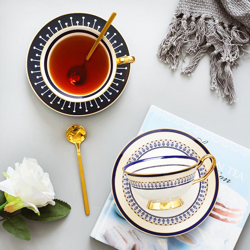 Premium British Tea Cups and Porcelain Coffee Cups Set with Gold Trim - Elegant Latte Cups with Saucers & Gift Box - Perfect for Afternoon Tea, Coffee Break, and Thoughtful Gifting